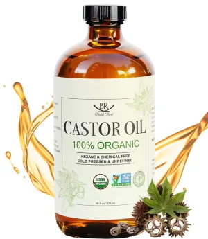 Castor Oil Organic Cold Pressed Unrefined Glass Bottle 100% Pure for Hair Growth Eyelashes Brows Castor Oil Packs, Natural Skin Moisturizer, USDA Certified Hexane Free Vegan 16 oz (473ml)