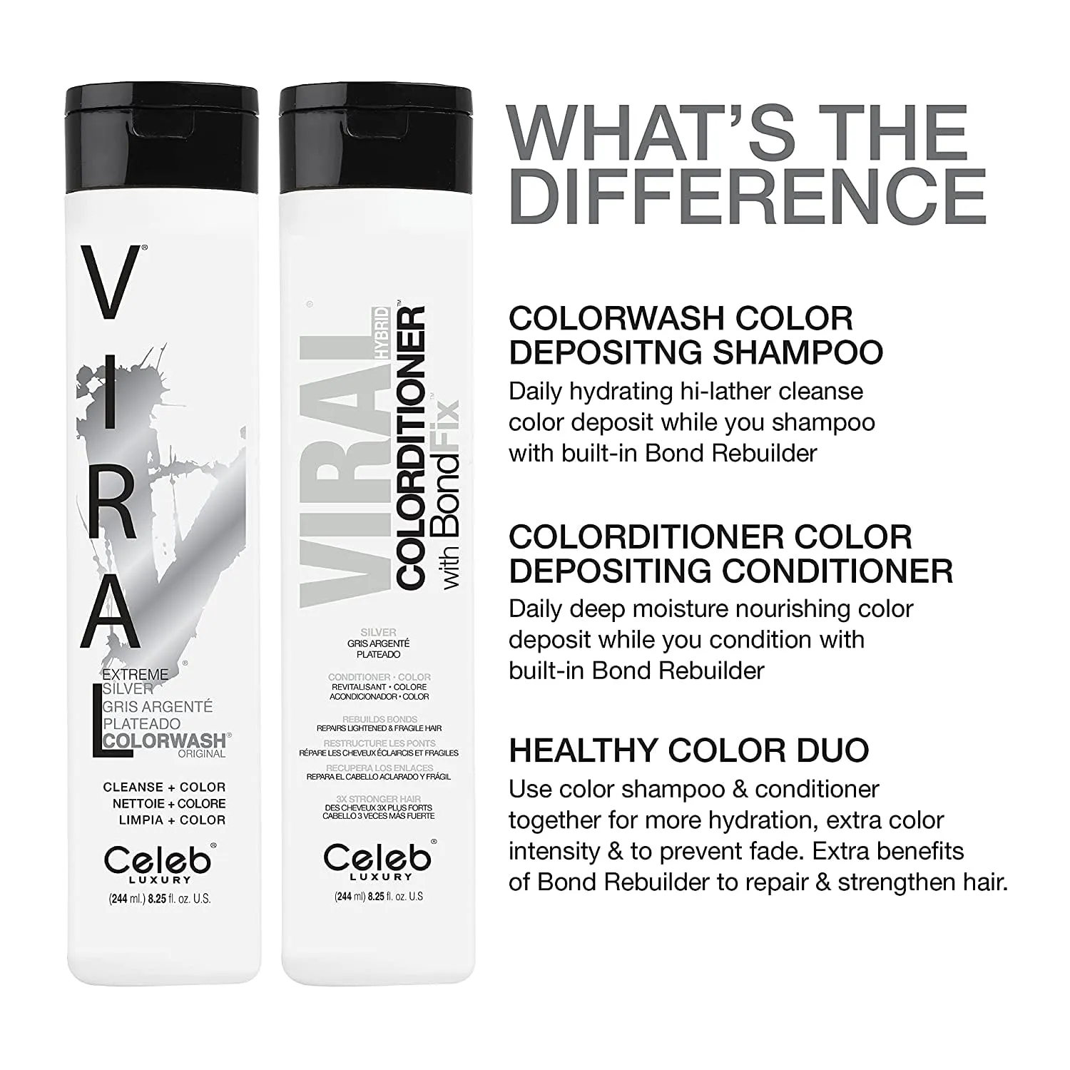 Celeb Luxury Colorwash Color Depositing Shampoo - Color Refresher, Vegan Hair Dye, Bondfix Bond Rebuilder, Viral and Gem Lites