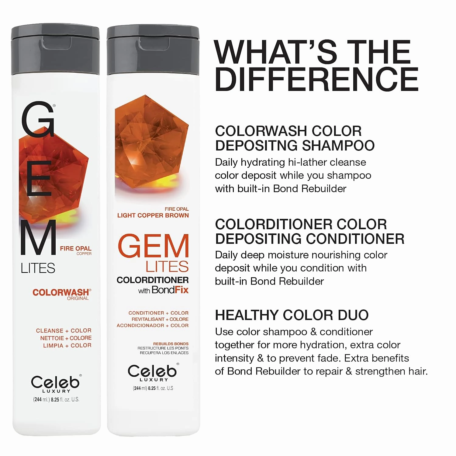 Celeb Luxury Colorwash Color Depositing Shampoo - Color Refresher, Vegan Hair Dye, Bondfix Bond Rebuilder, Viral and Gem Lites