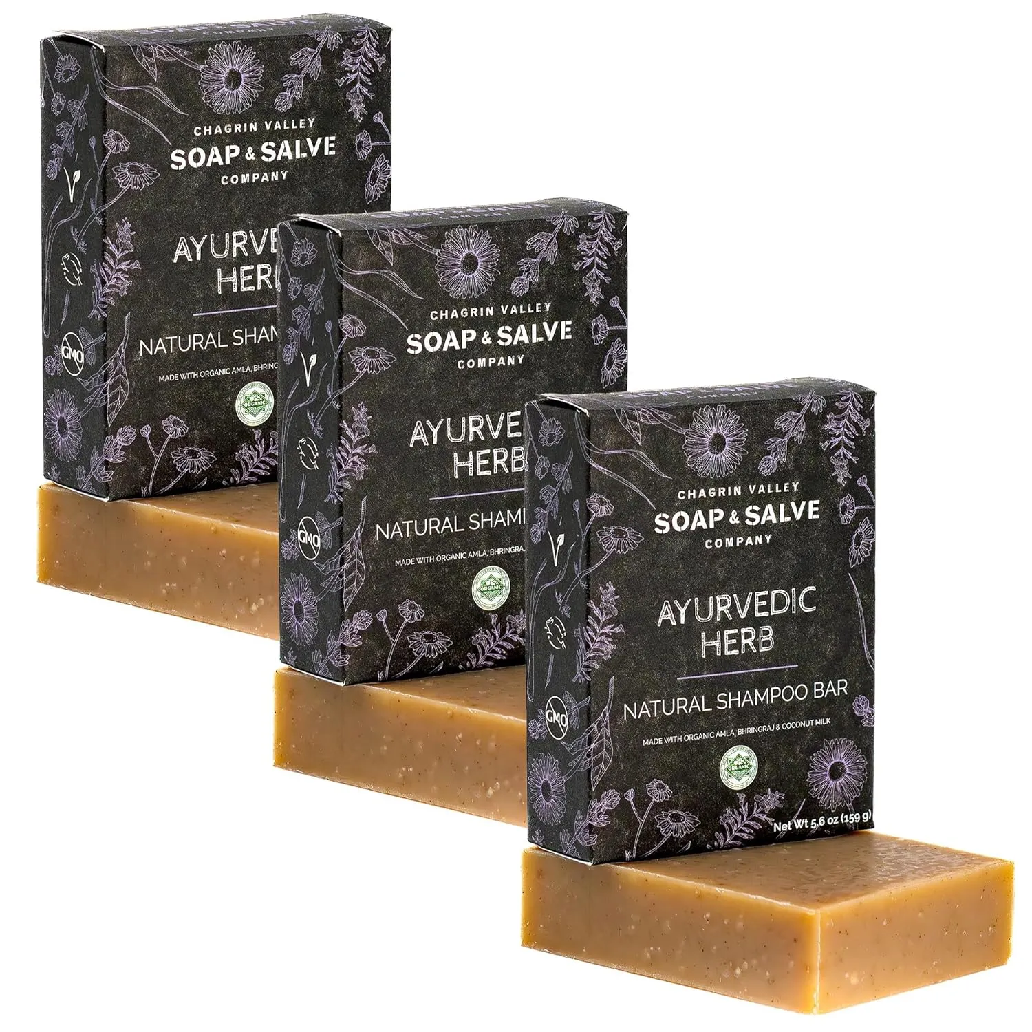 Chagrin Valley Soap & Salve Ayurvedic Organic Shampoo & Body Wash Soap Bar - Nurtures Dandruff & Dull Hair - Sulfate Free Shampoo - Sustainable, Vegan Handmade Soap – 5.6 oz Women & Mens Soap Bar 3PK