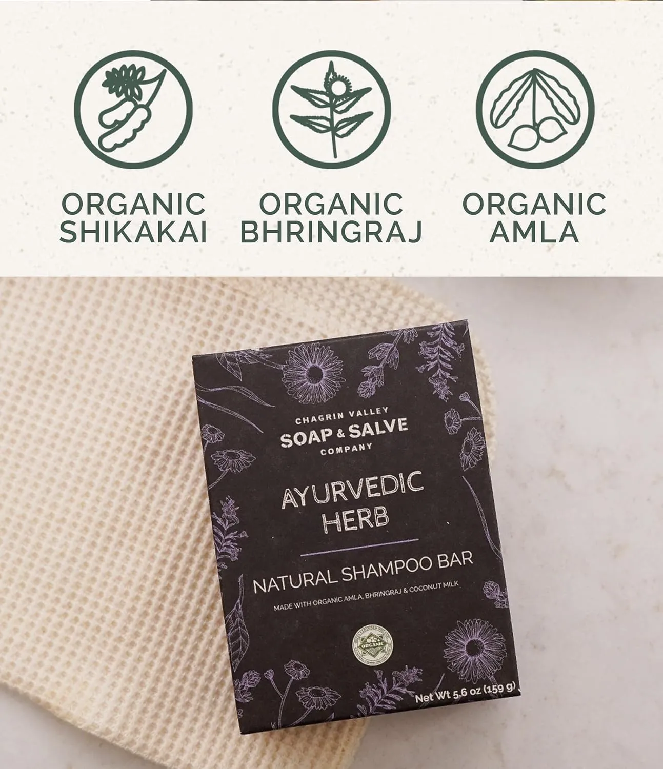 Chagrin Valley Soap & Salve Ayurvedic Organic Shampoo & Body Wash Soap Bar - Nurtures Dandruff & Dull Hair - Sulfate Free Shampoo - Sustainable, Vegan Handmade Soap – 5.6 oz Women & Mens Soap Bar 3PK