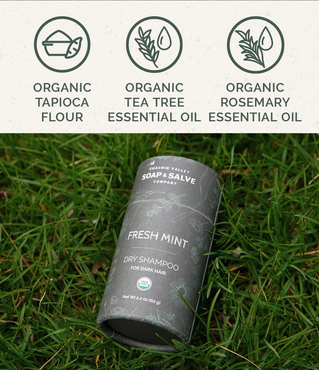 Chagrin Valley Soap & Salve Dry Shampoo Powder, Dark Hair, Fresh Mint, Organic, Natural, Vegan, No Talc, Absorbs Oil & Adds Volume, 4.5 Fl Oz