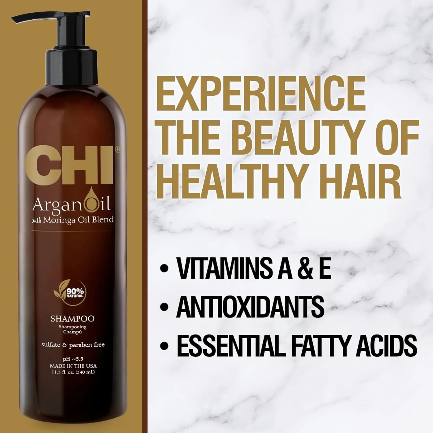 CHI Argan Oil Shampoo, Restores Moisture, Helps Rejuvenate Dry, Damaged Hair & Enhances Strength, Sulfate, Paraben, & Cruelty-Free, 11.5 Oz