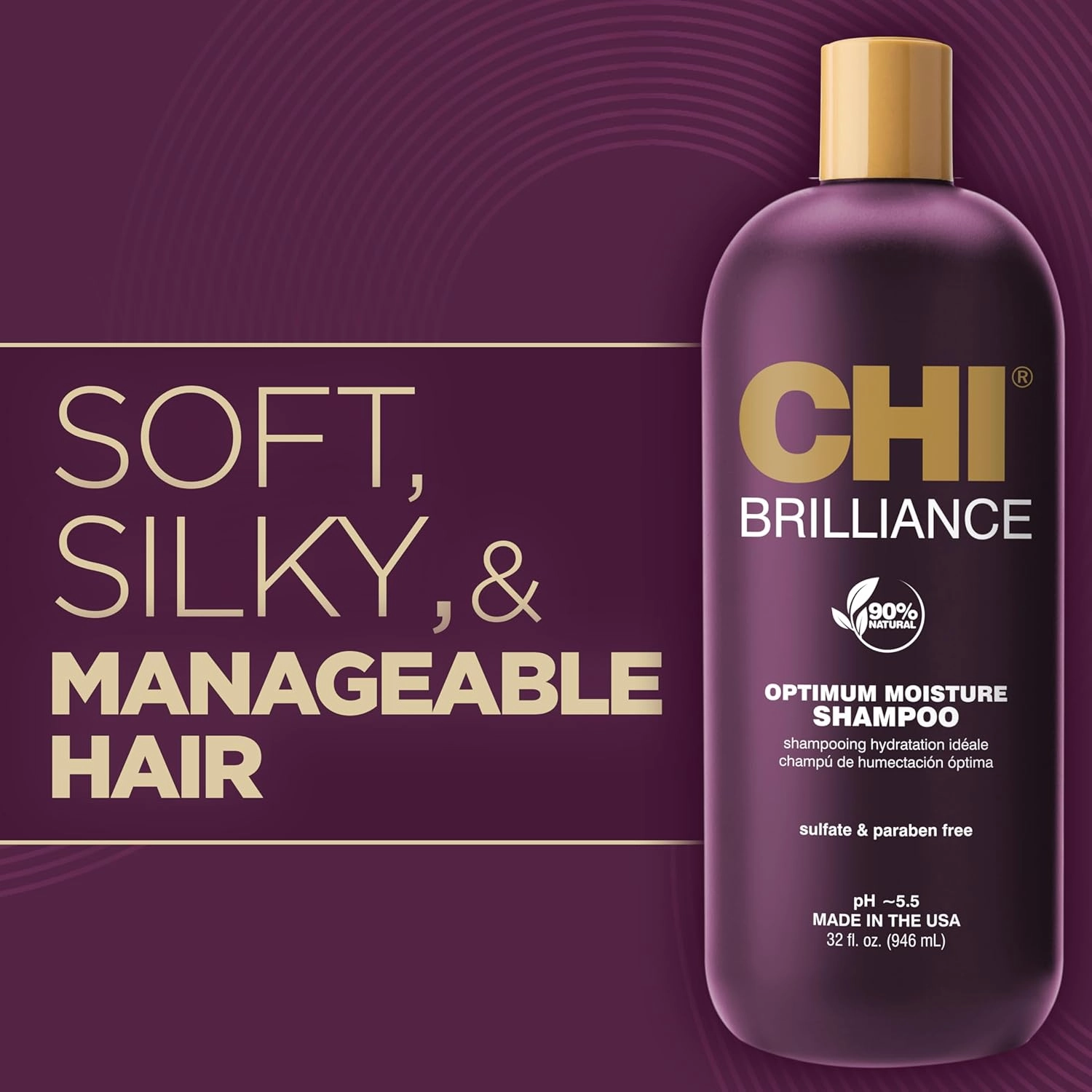 CHI Deep Brilliance Optimum Moisture Shampoo, With Olive & Monoi Oil To Hydrate Hair, Sulfate, Paraben, & Cruelty-Free, 32 Oz