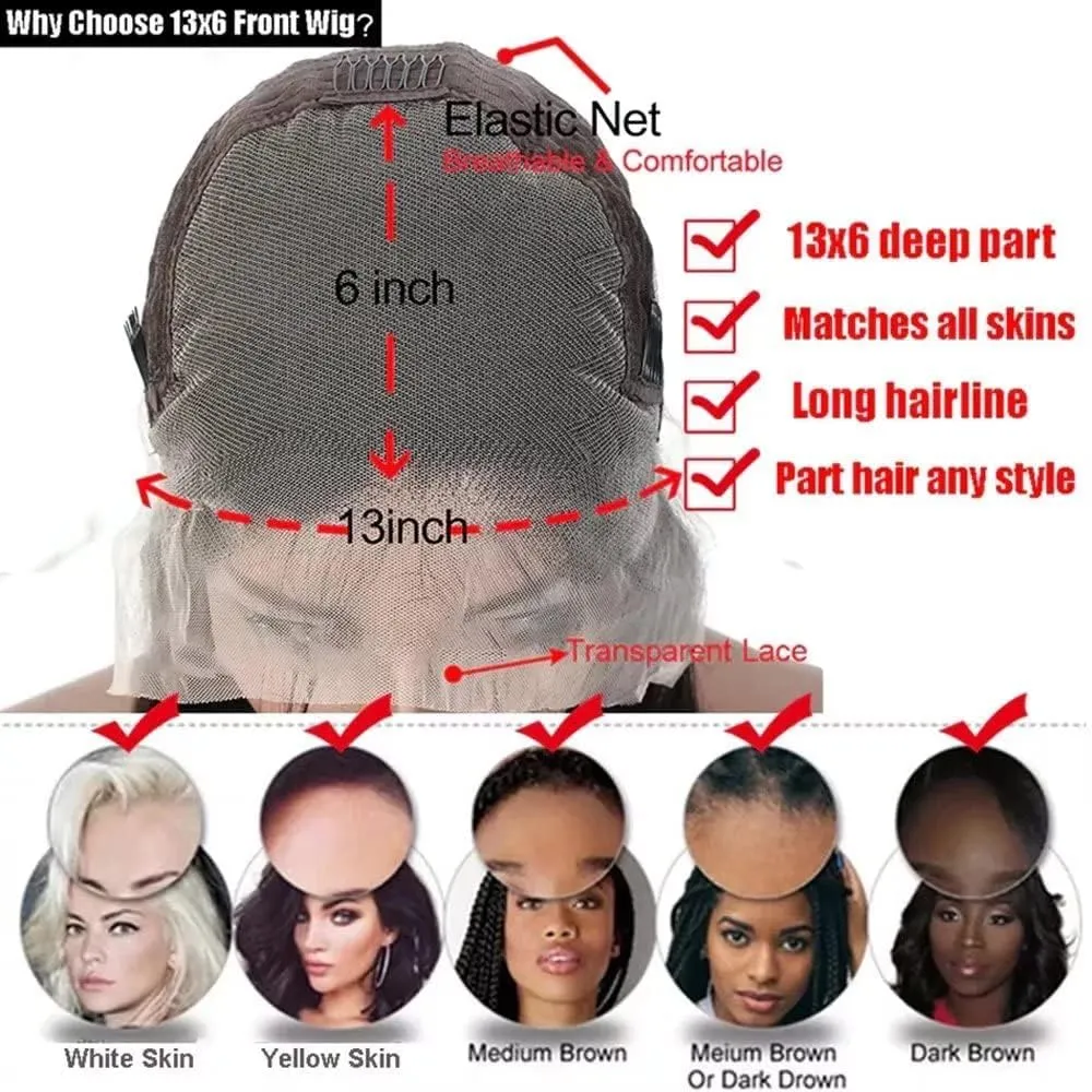 Chocolate Brown #4 Colored Wig with Bangs 13X6 HD Lace Front Wig Natural Wave Glueless Human Hair Pre Plucked with Bleached Knots Brazilian Remy Hair 150 Density For Black Woman 16 Inches
