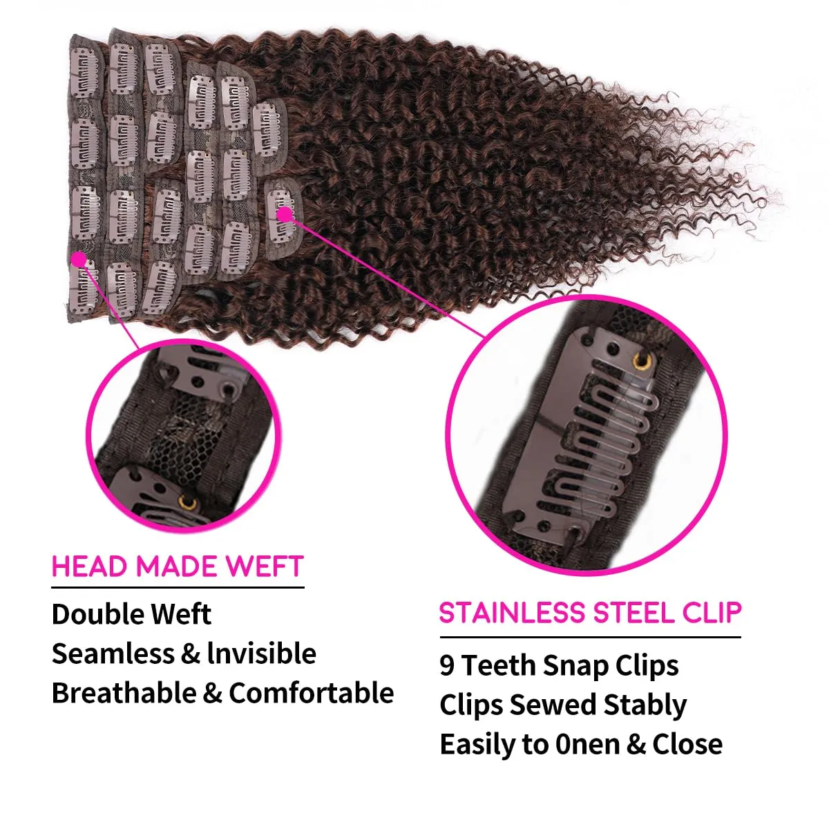 Chocolate Brown Kinky Curly Clip Ins 16 Inch 110g 8pcs 3C 4A Curly Clip In Hair Extensions Real Human Hair Full Head for Women 100% Brazilian Remy Human Hair Extensions Natural Color with 20 Clips #4