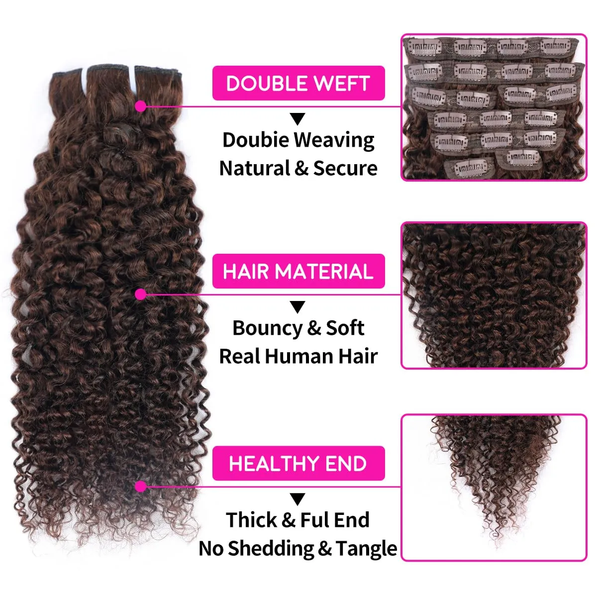 Chocolate Brown Kinky Curly Clip Ins 16 Inch 110g 8pcs 3C 4A Curly Clip In Hair Extensions Real Human Hair Full Head for Women 100% Brazilian Remy Human Hair Extensions Natural Color with 20 Clips #4