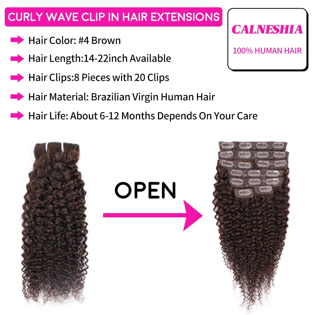 Chocolate Brown Kinky Curly Clip Ins 16 Inch 110g 8pcs 3C 4A Curly Clip In Hair Extensions Real Human Hair Full Head for Women 100% Brazilian Remy Human Hair Extensions Natural Color with 20 Clips #4