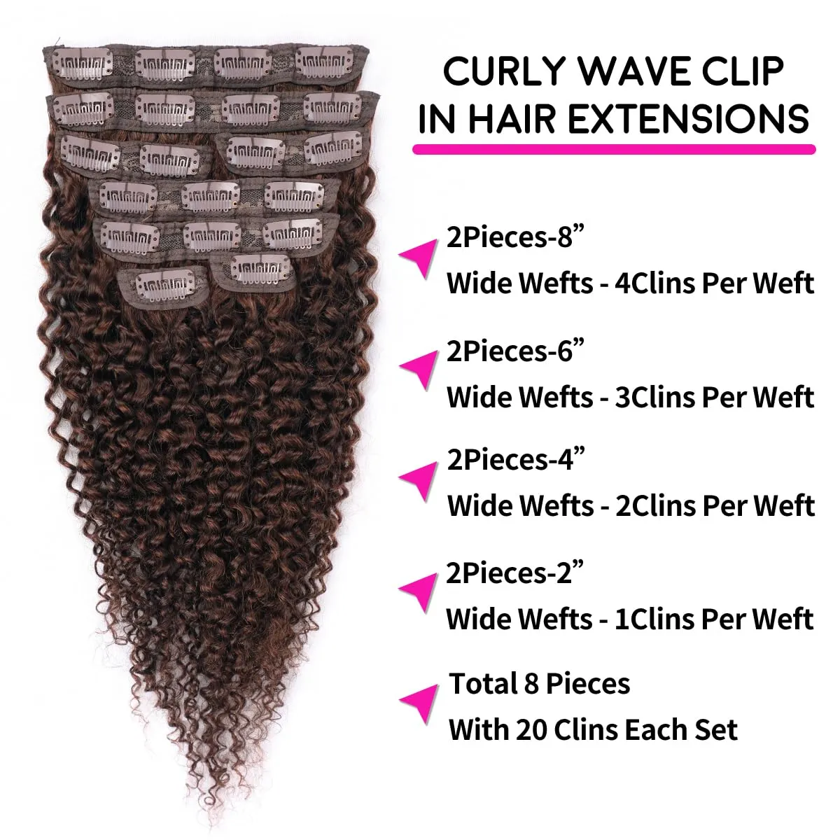 Chocolate Brown Kinky Curly Clip Ins 16 Inch 110g 8pcs 3C 4A Curly Clip In Hair Extensions Real Human Hair Full Head for Women 100% Brazilian Remy Human Hair Extensions Natural Color with 20 Clips #4