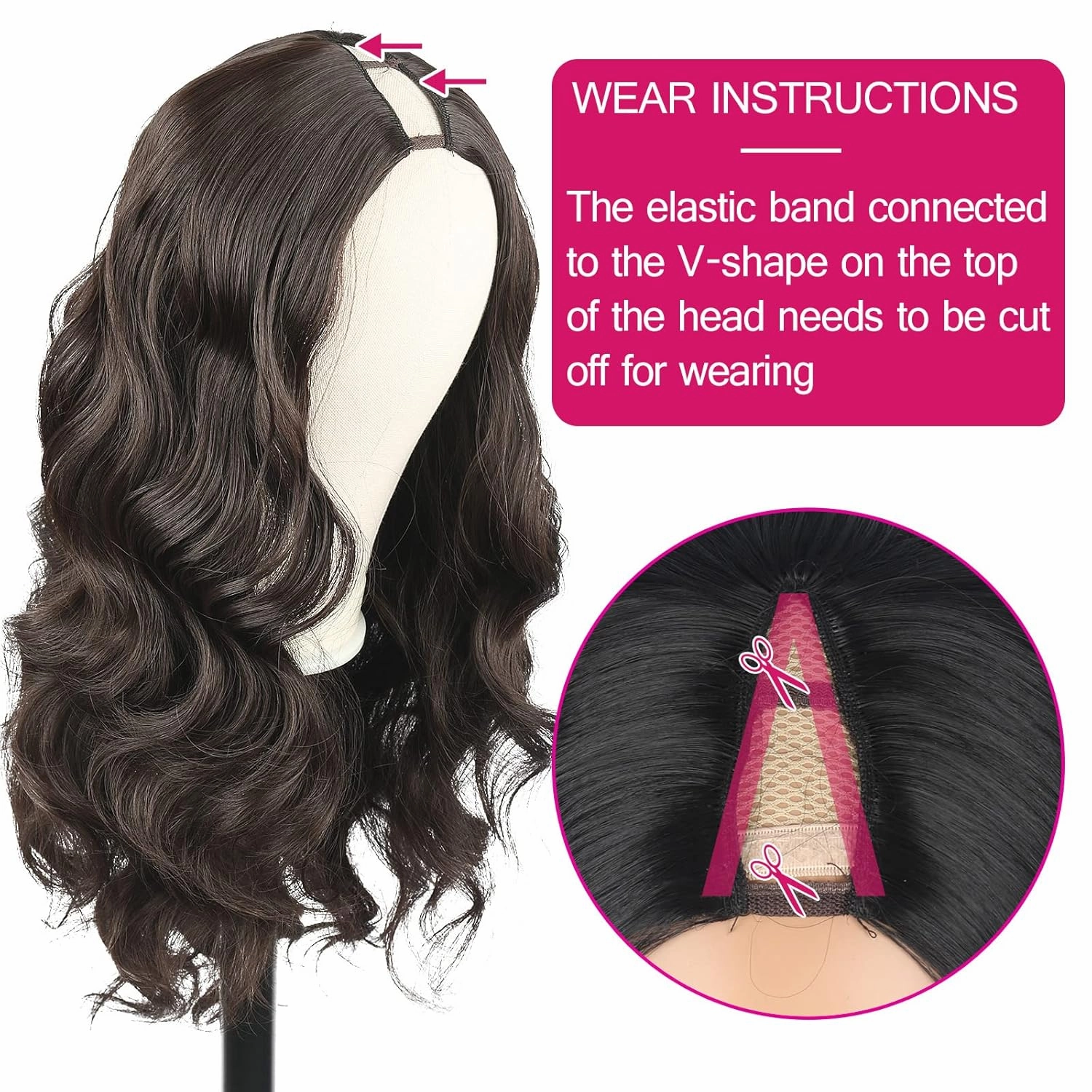 Chocolate Brown Body Wave V Part Wig Upgrade U Part Synthetic Wigs for Black Women, 24inch Long Wavy Brown Wig V Shape Glueless Wigs Full Head Clip in Half Wig No Leave Out(#4)