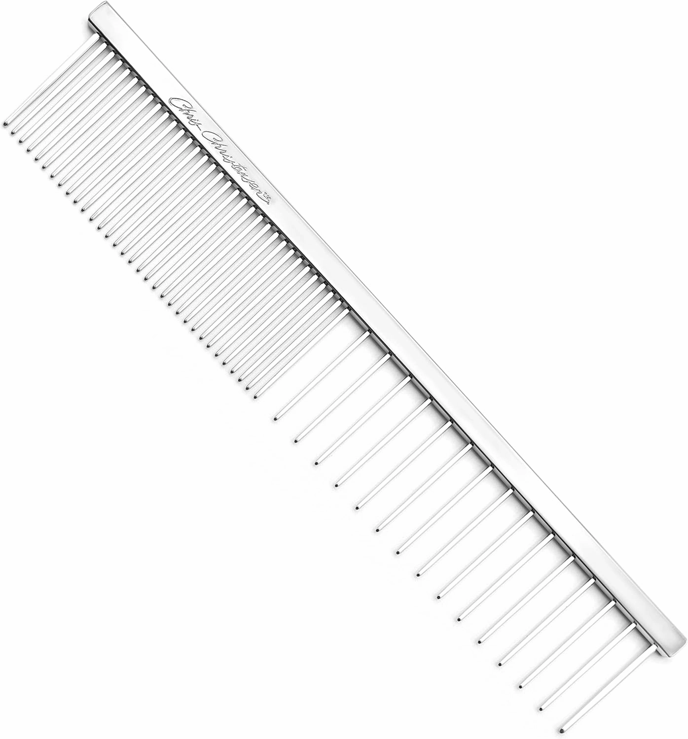 Chris Christensen 003 7.5 in. F/XC Greyhound-Style Butter Comb, Groom Like a Professional, Rounded Corners Prevent Friction and Breakage, Solid Brass Spin with Steel Teeth, Chrome Finish.