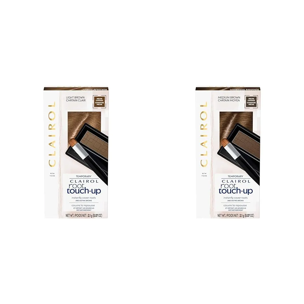 Clairol Root Touch-Up Concealing Powder for Light Brown Hair Color, Pack of 1 and Medium Brown Hair Color, 0.07 Ounce