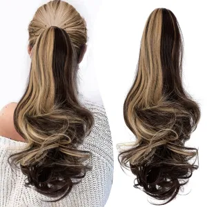 Claw Clip Ponytail Extension 18" Clip in Wavy Ponytail Hair Extensions Long Pony Tails for Women Extensions Ash Blonde Mix Brown Wave Hairpiece