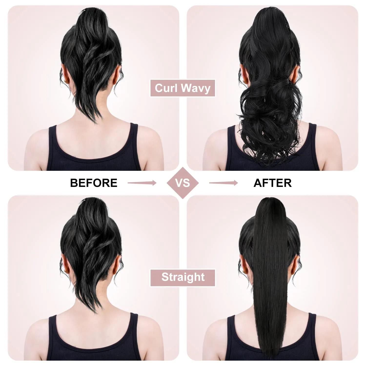 Claw Clip Ponytail Extension 18" Clip in Wavy Ponytail Hair Extensions Long Pony Tails for Women Extensions Ash Blonde Mix Ginger Brown Wave Hairpiece