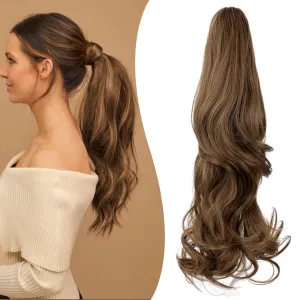 Claw Clip Ponytail Extension 18" Clip in Wavy Ponytail Hair Extensions Long Pony Tails for Women Extensions Light Chestnut Brown Wave Hairpiece