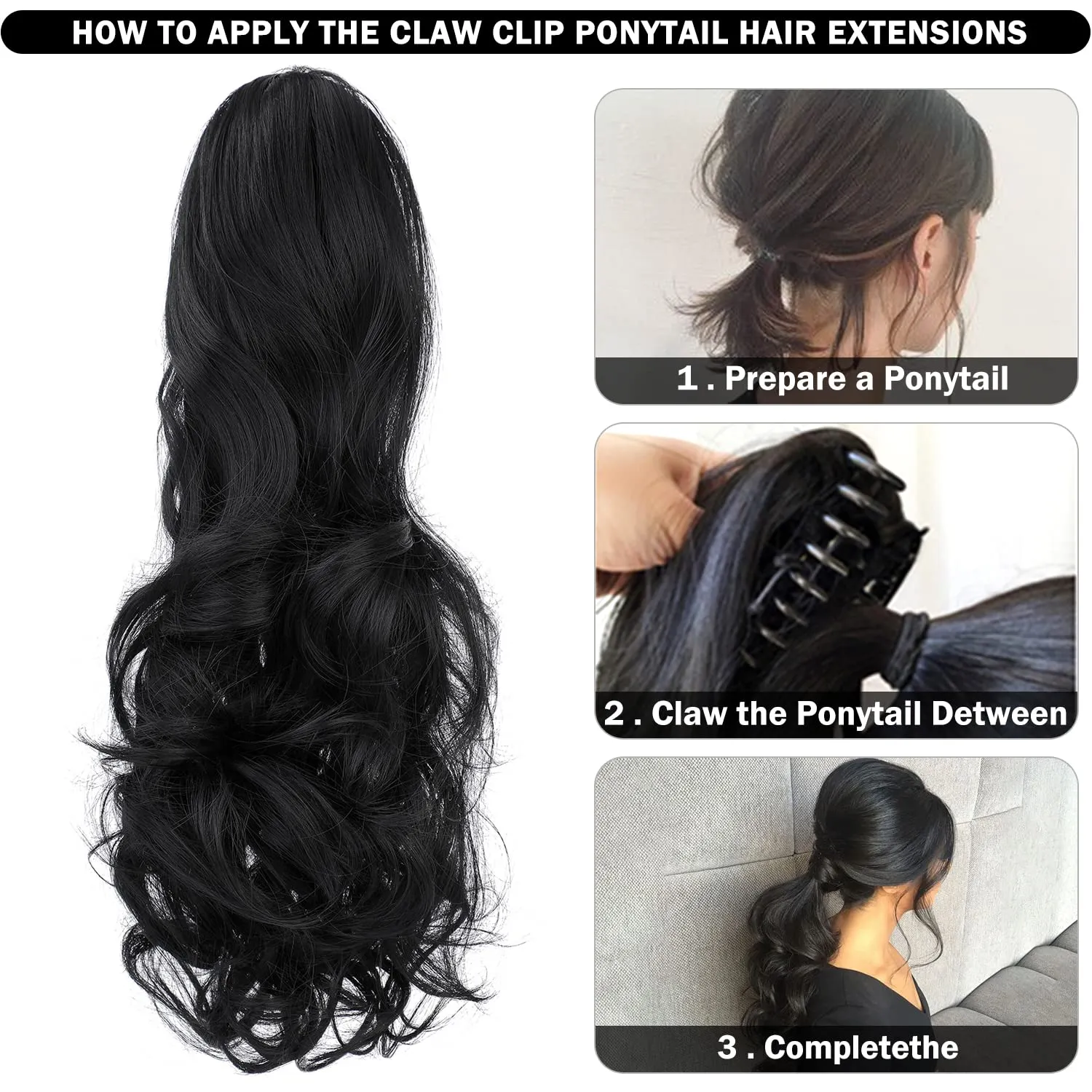 Claw Clip Ponytail Extension 18" Clip in Wavy Ponytail Hair Extensions Long Pony Tails for Women Extensions Light Chestnut Brown Wave Hairpiece
