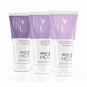 Cleanse & Condition Trio: brightening hair care regime to cleanse & add gloss to white & grey hair, purple shampoo