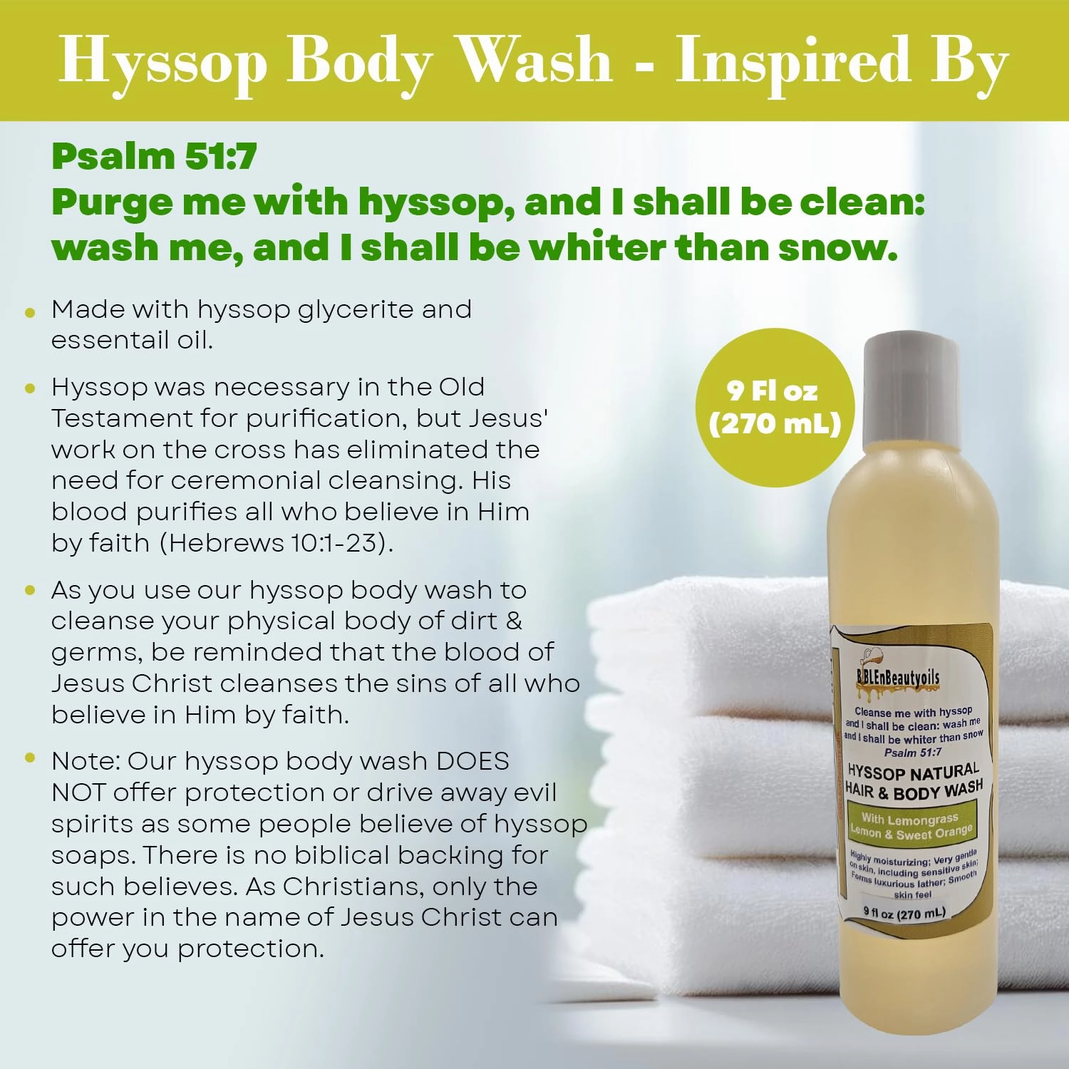 Cleanse Me With Hyssop Natural Hair and Body Wash, Organic Hyssop Infused Shampoo and Body Wash for Nourishing and Refreshing Hair & Body Cleansing (Lemongrass Lemon & Sweet Orange)