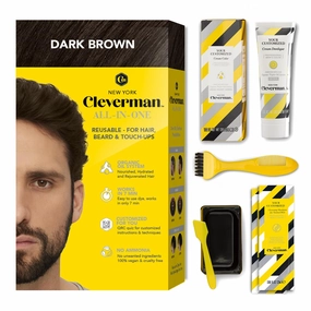 Cleverman Dark Brown Hair & Beard Dye Kit for Men - Natural-Looking Gray Coverage, Professional-Quality, Ammonia-Free for Hair, Beard & Mustache
