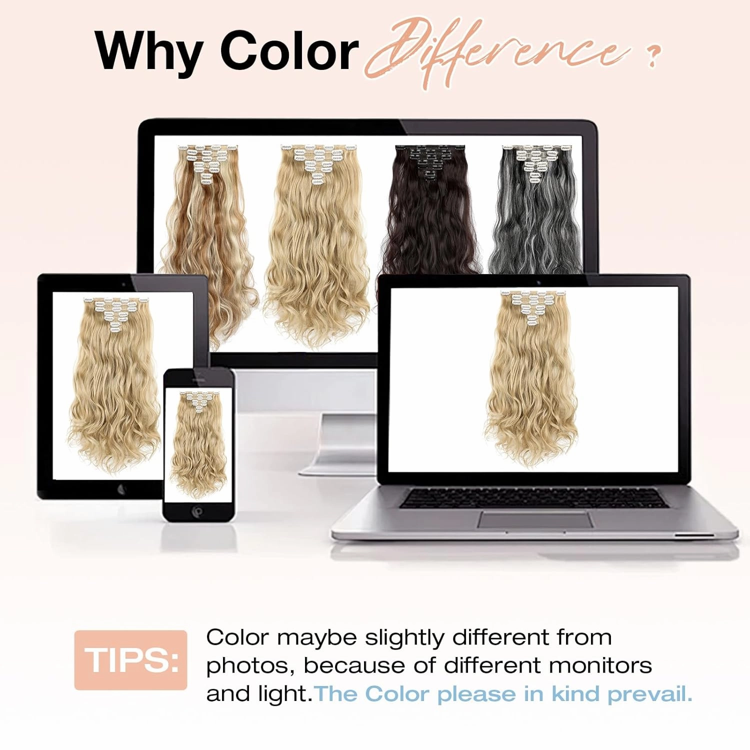 Clip in Hair Extensions, 22 Inch 6 PCS Natural Curly Soft Synthetic Hair Extensions Clip ins, Ash Blonde Mix Bleach Blonde Long Wavy Hairpiece for Women