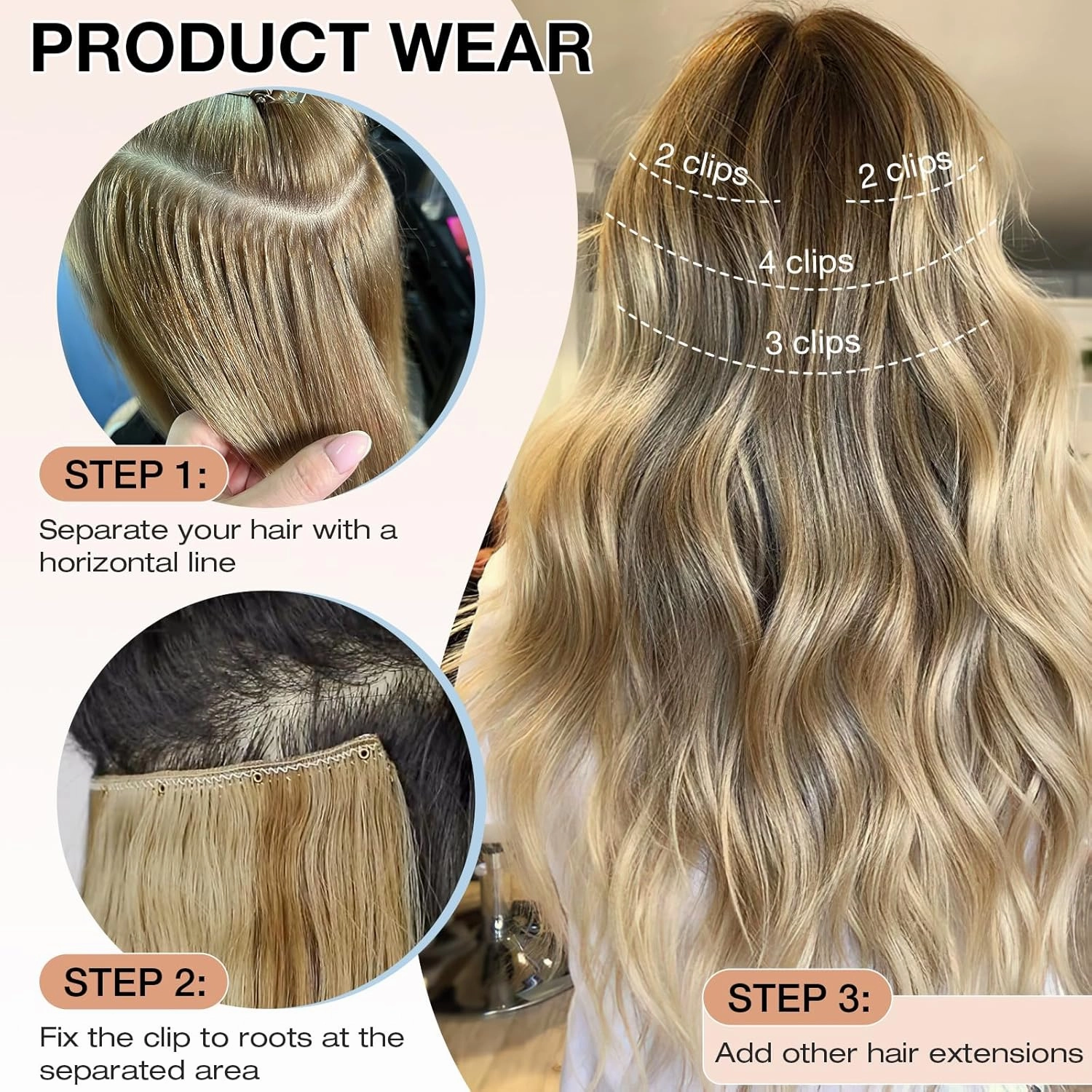 Clip in Hair Extensions, 22 Inch 6 PCS Natural Curly Soft Synthetic Hair Extensions Clip ins, Ash Blonde Mix Ginger Brown Long Wavy Hairpiece for Women