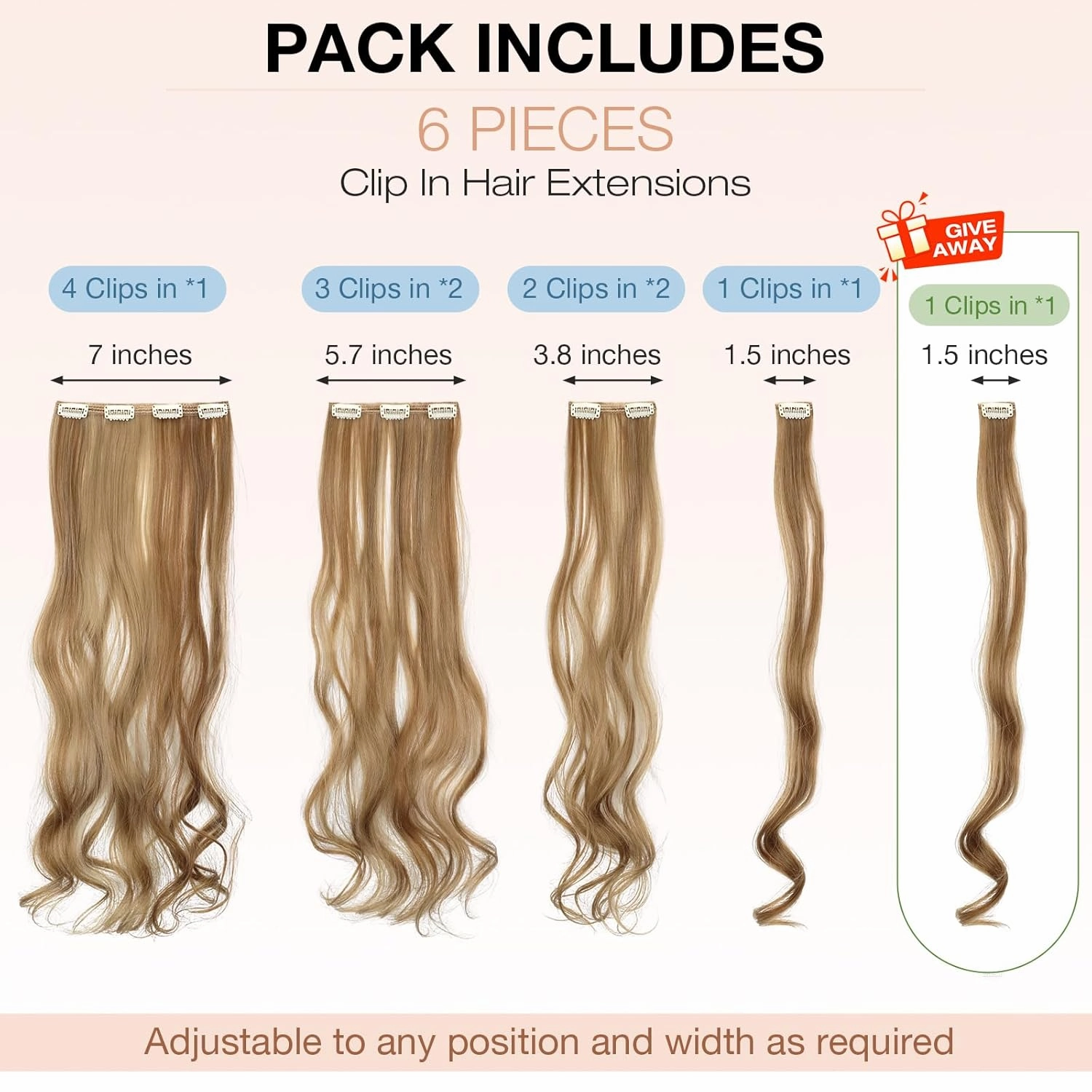 Clip in Hair Extensions, 22 Inch 6 PCS Natural Curly Soft Synthetic Hair Extensions Clip ins, Ash Blonde Mix Ginger Brown Long Wavy Hairpiece for Women