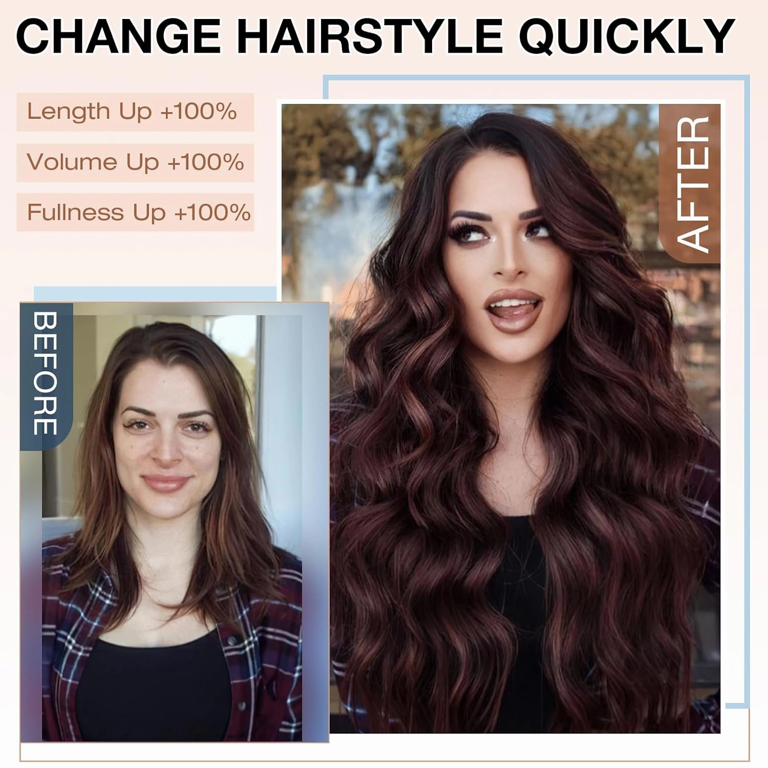 Clip in Hair Extensions, 22 Inch 6 PCS Natural Curly Soft Synthetic Hair Extensions Clip ins, Ash Blonde Mix Ginger Brown Long Wavy Hairpiece for Women