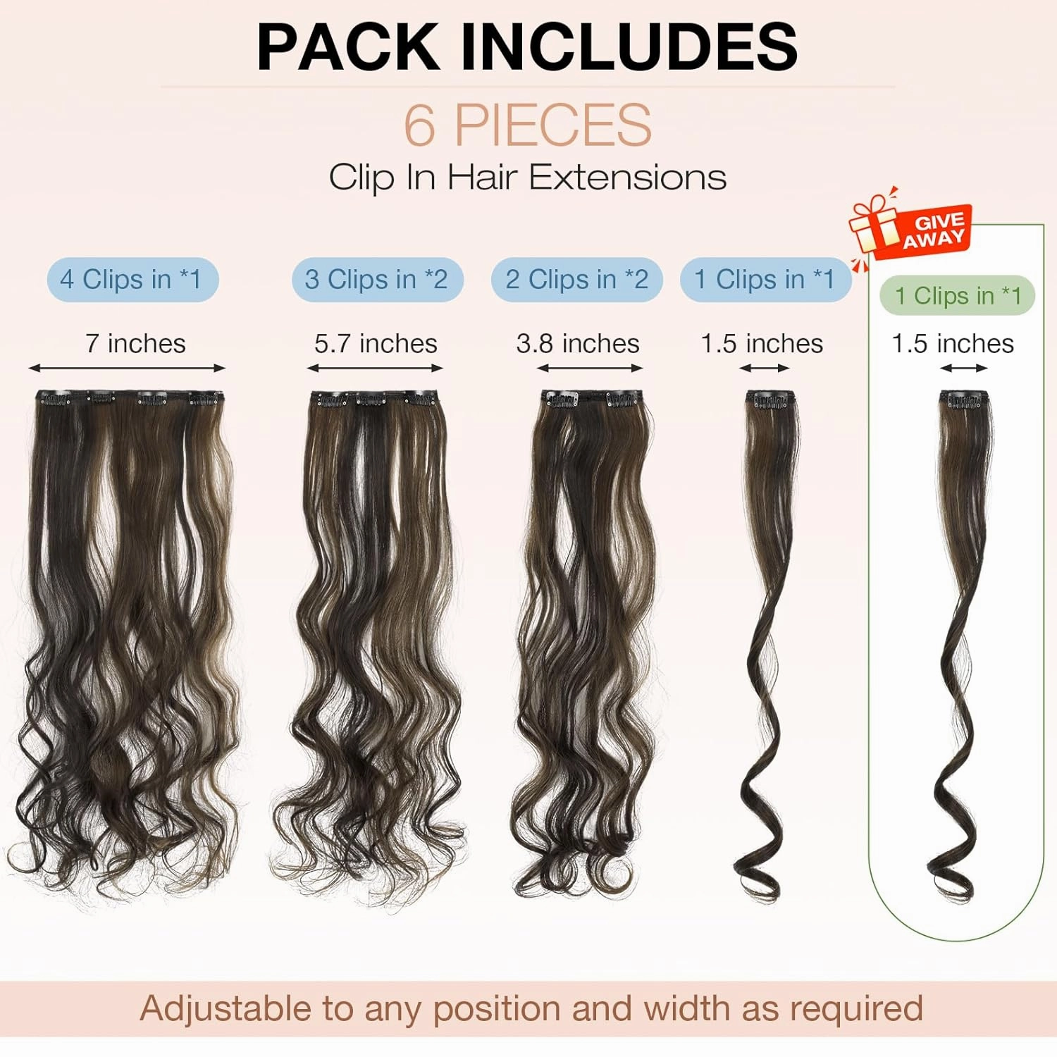 Clip in Hair Extensions, 22 Inch 6 PCS Natural Curly Soft Synthetic Hair Extensions Clip ins, Dark Brown Mix Ash Blonde Long Wavy Hairpiece for Women