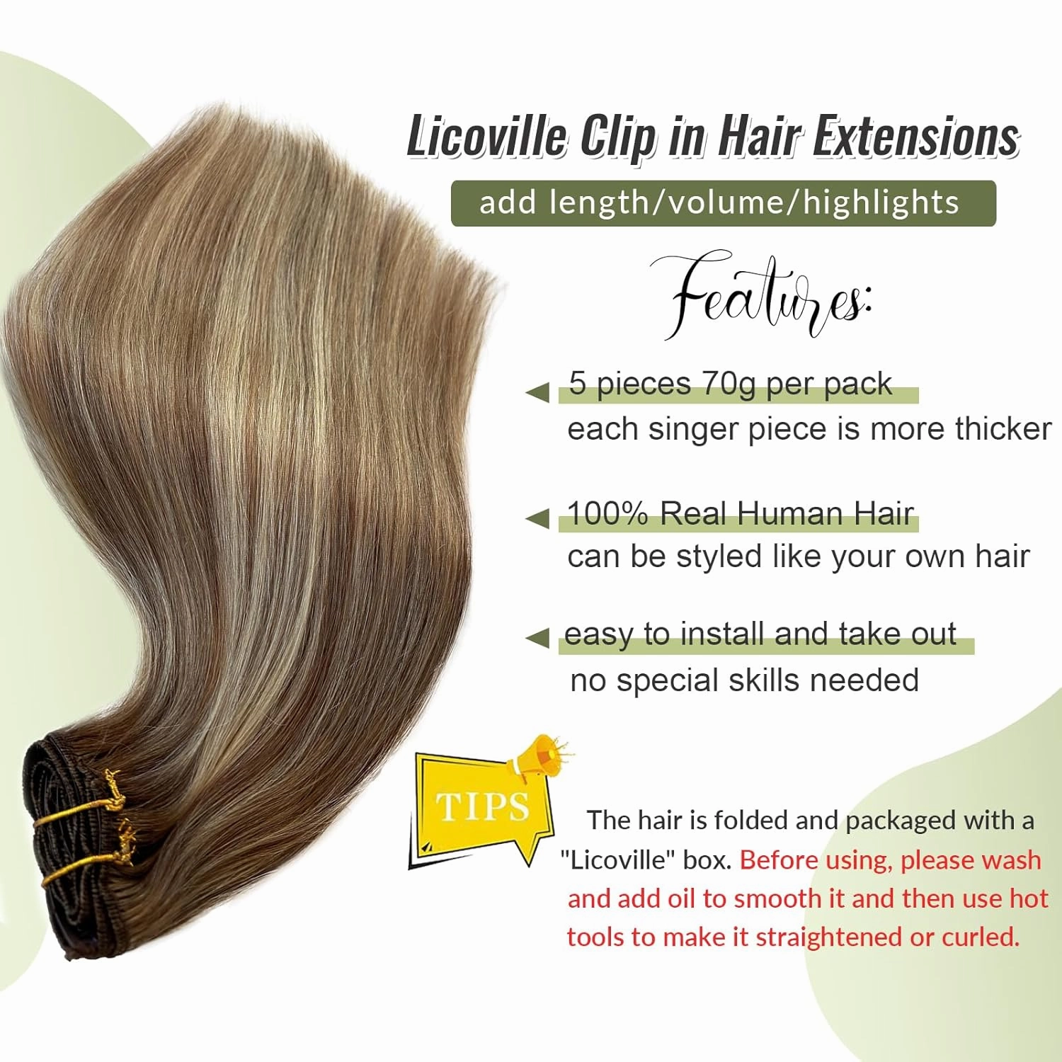 Clip in Hair Extensions Human Hair Ombre Ash Brown and Blonde Balayage Real Human Hair Extension Clip ins 22 Inch 5 Pieces Blonde Balayage Highlights Clip on Extensions with Brown Roots 70g
