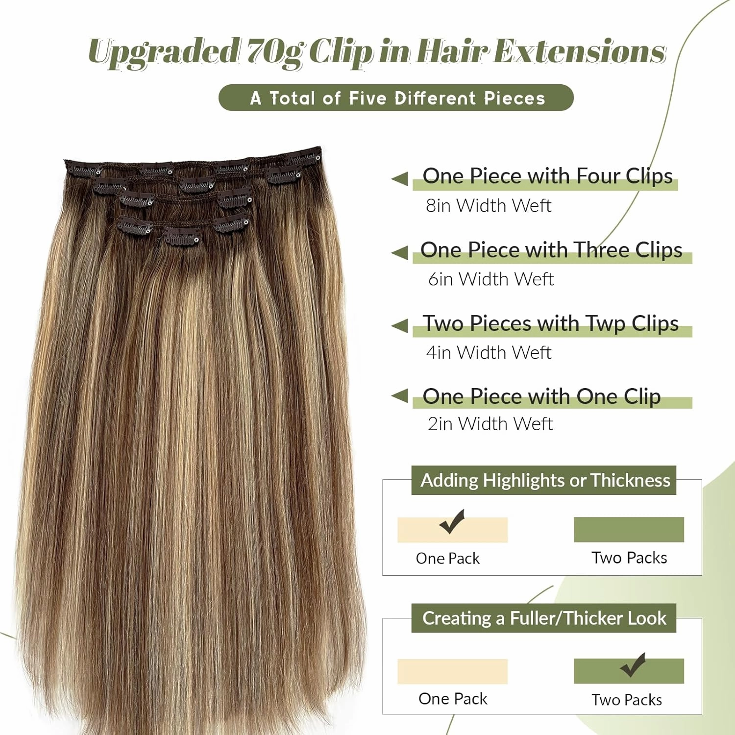 Clip in Hair Extensions Human Hair Ombre Ash Brown and Blonde Balayage Real Human Hair Extension Clip ins 22 Inch 5 Pieces Blonde Balayage Highlights Clip on Extensions with Brown Roots 70g