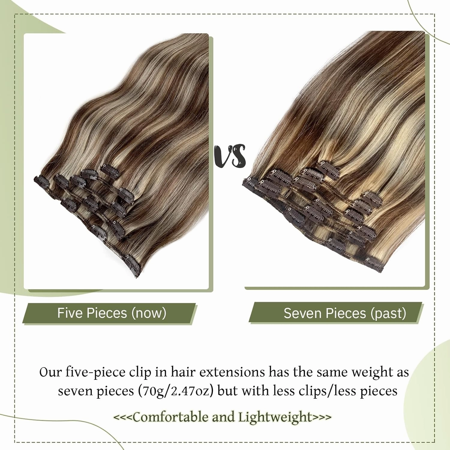 Clip in Hair Extensions Medium Brown with Dark Blonde Highlights Remy Human Hair Extensions Soft Straight Brown and Blonde Clip in Extensions Real Human Hair 22 Inch 5pcs 70g