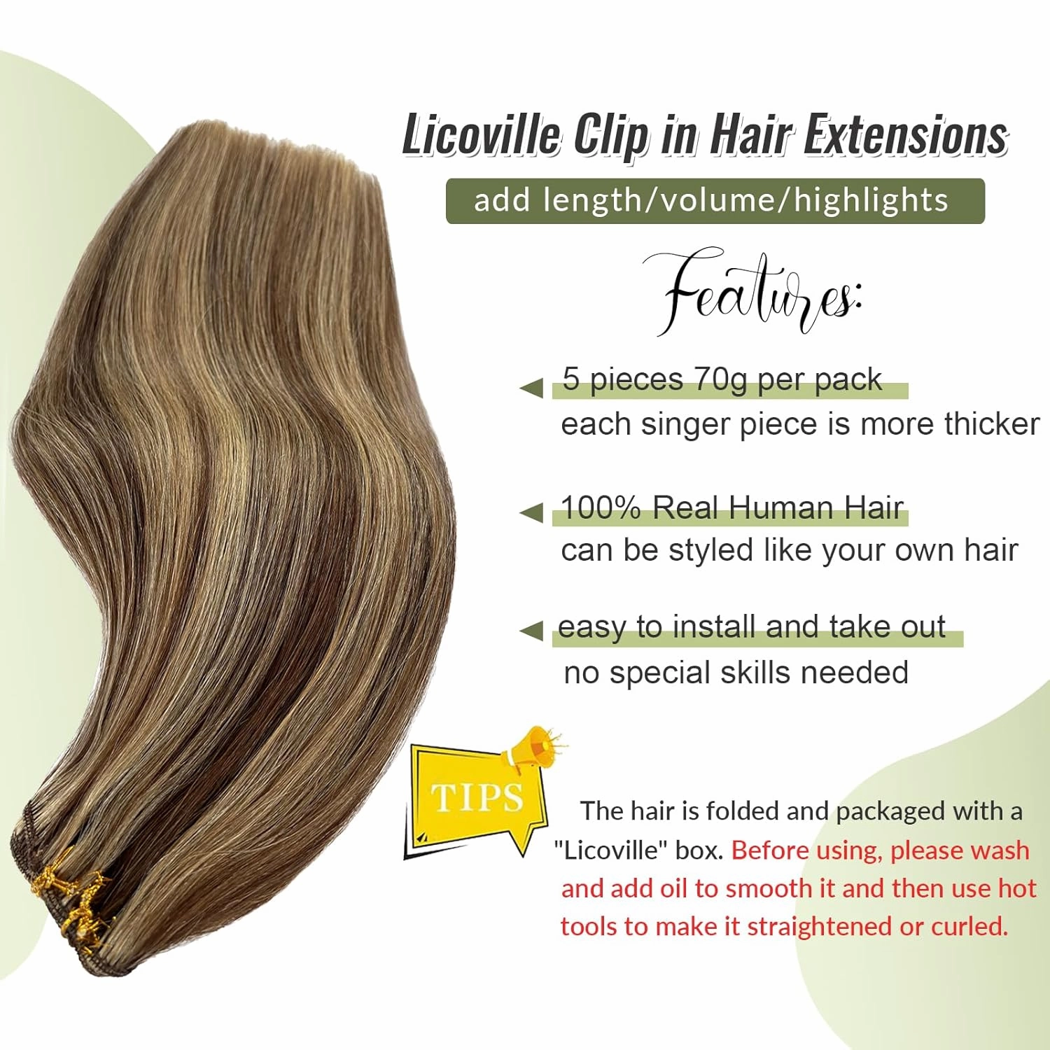 Clip in Hair Extensions Medium Brown with Dark Blonde Highlights Remy Human Hair Extensions Soft Straight Brown and Blonde Clip in Extensions Real Human Hair 22 Inch 5pcs 70g