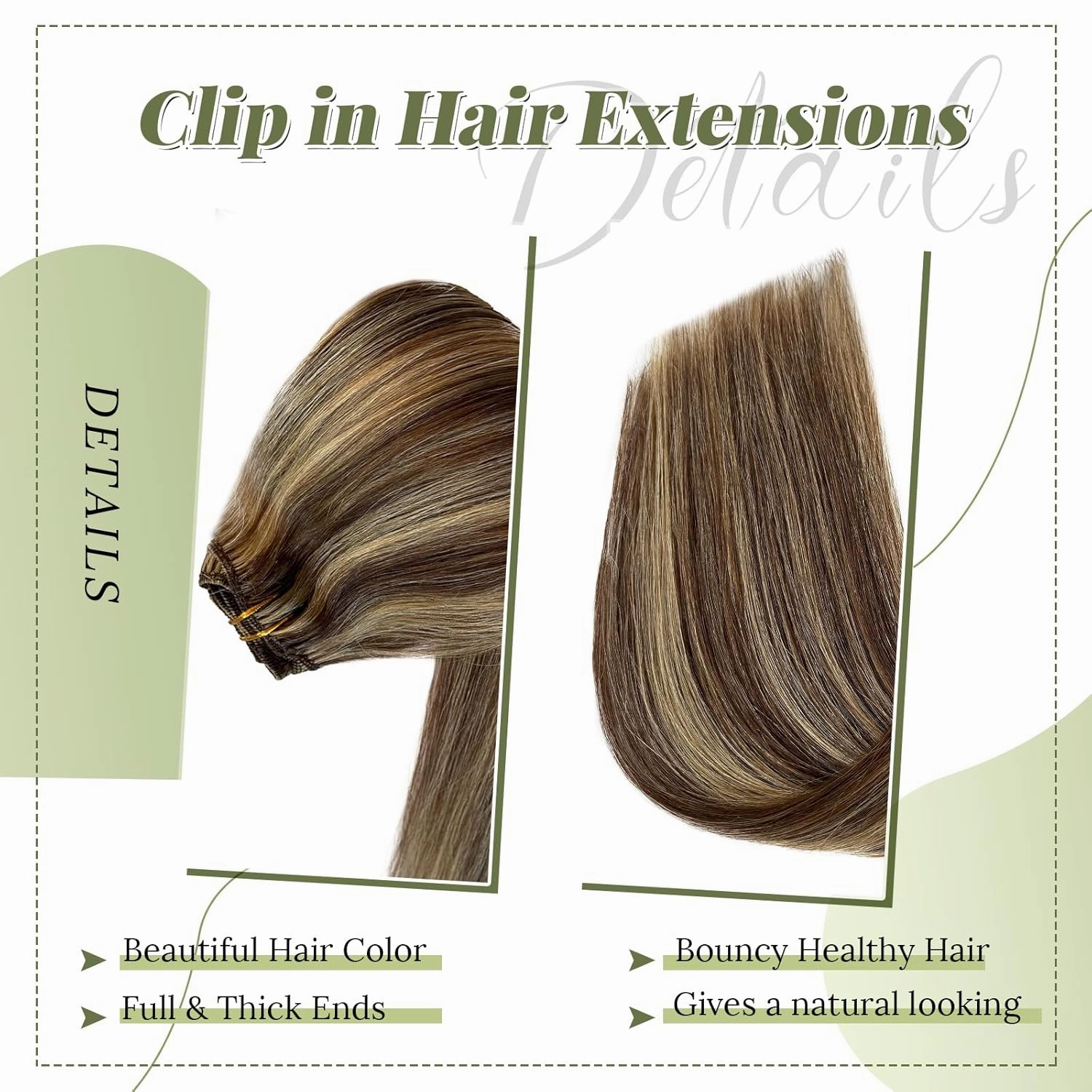 Clip in Hair Extensions Medium Brown with Dark Blonde Highlights Remy Human Hair Extensions Soft Straight Brown and Blonde Clip in Extensions Real Human Hair 22 Inch 5pcs 70g