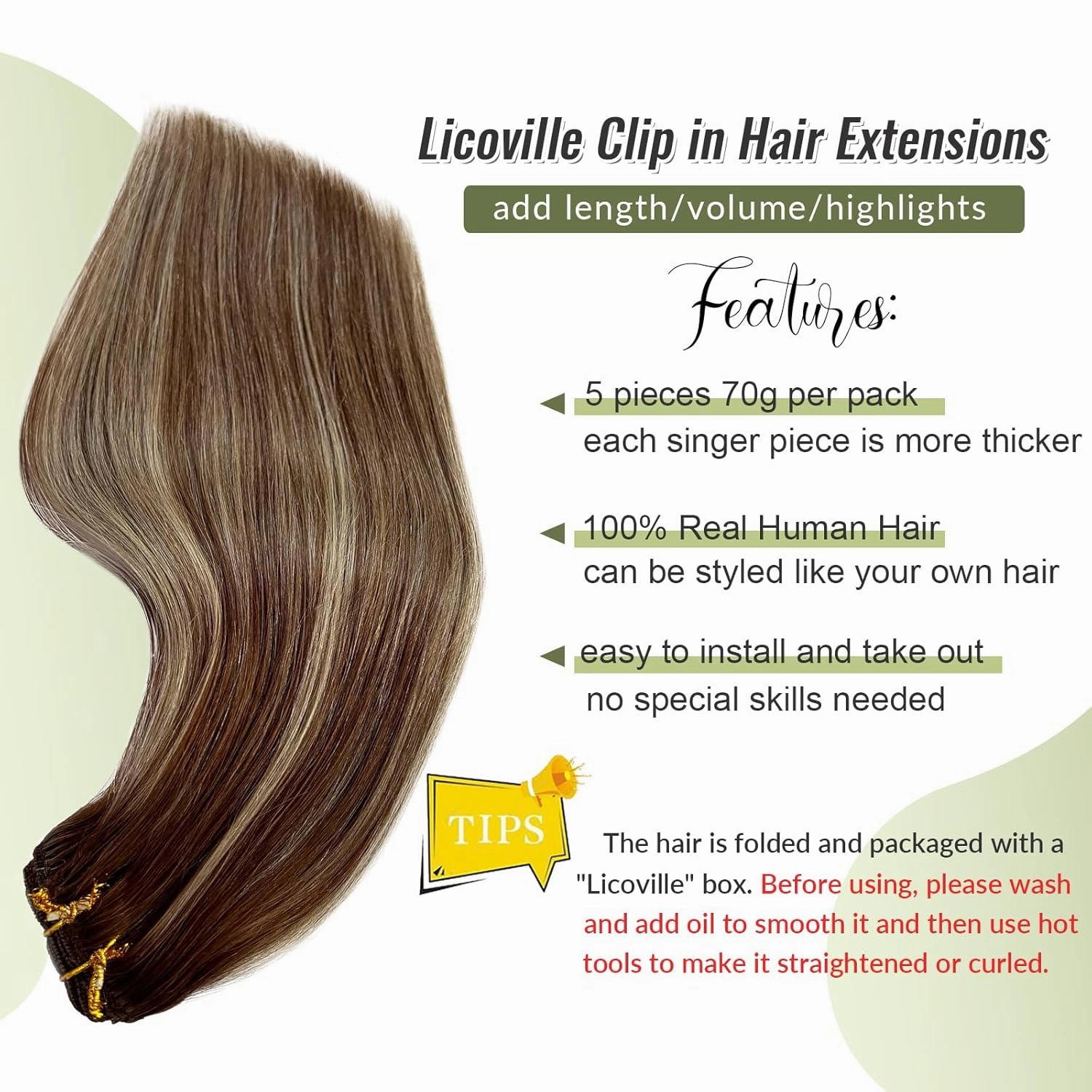 Clip in Hair Extensions Ombre Brown to Blonde Human Hair Extensions Clip ins Balayage Chestnut Brown Mixed Beige Blonde Real Remy Hair Extensions Clip in Human Hair for Women/Girls 18 Inch 70g 5pcs