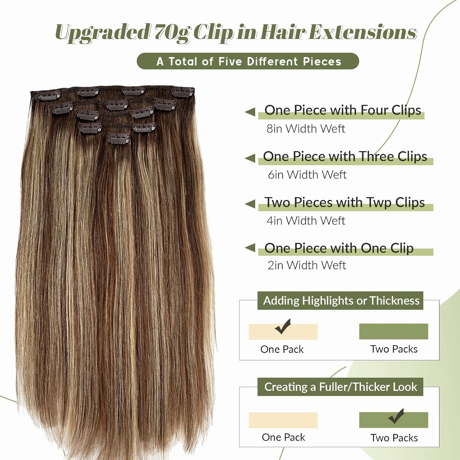 Clip in Hair Extensions Ombre Brown to Blonde Human Hair Extensions Clip ins Balayage Chestnut Brown Mixed Beige Blonde Real Remy Hair Extensions Clip in Human Hair for Women/Girls 18 Inch 70g 5pcs