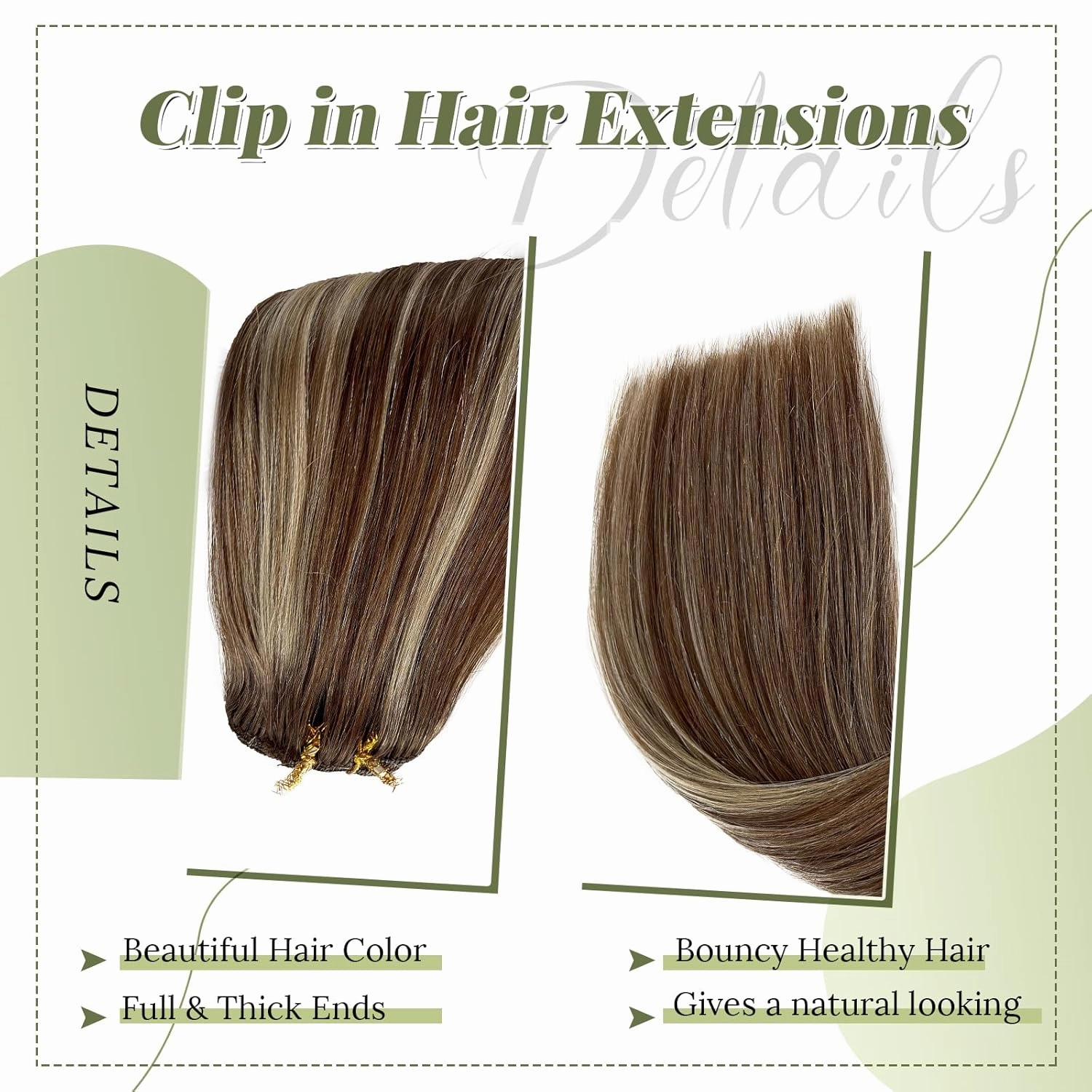Clip in Hair Extensions Ombre Brown to Blonde Human Hair Extensions Clip ins Balayage Chestnut Brown Mixed Beige Blonde Real Remy Hair Extensions Clip in Human Hair for Women/Girls 18 Inch 70g 5pcs