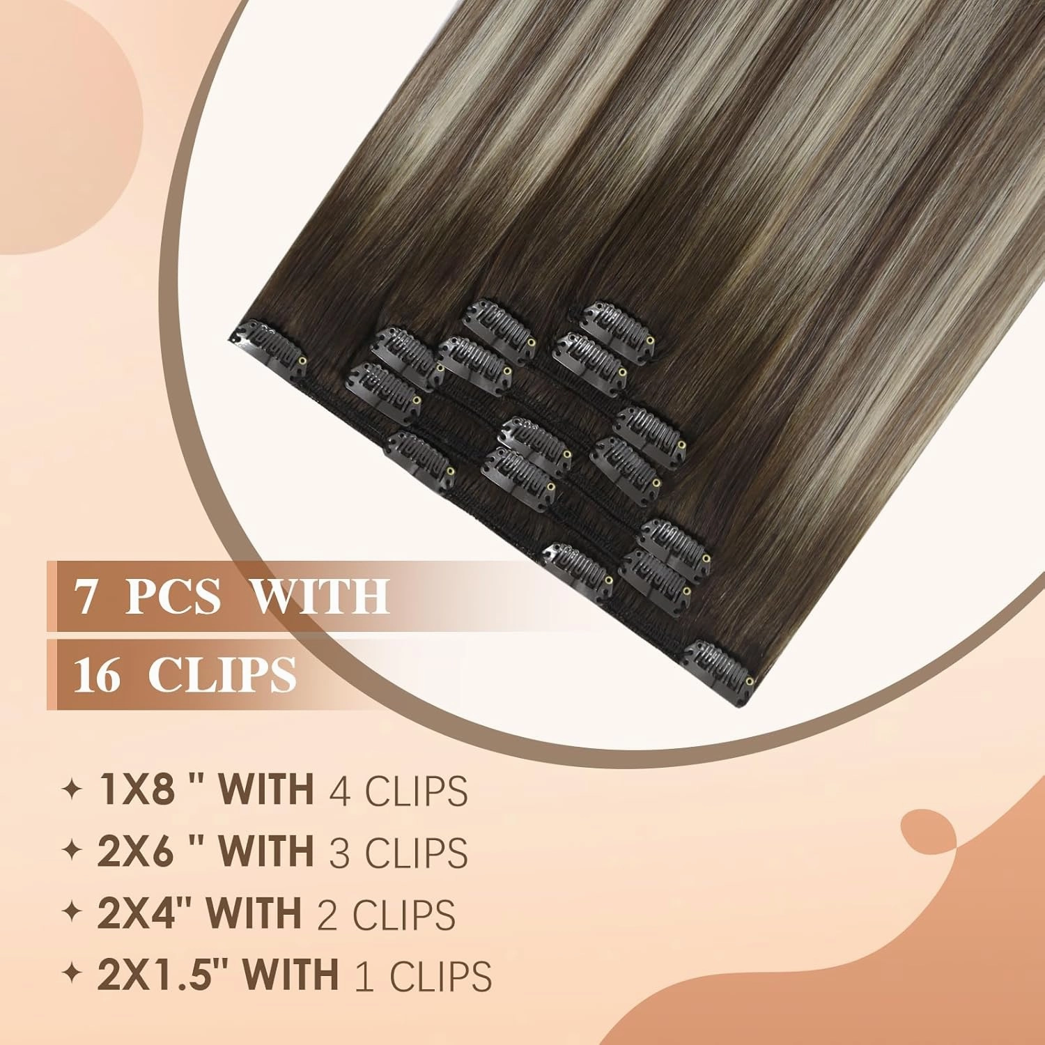 clip in hair extensions real human hair Balayage Walnut Brown to Ash Brown Mix Light Blonde remy hair extensions Double weft ombre clip in hair extensions 16 Inch 75G 7PCS for women