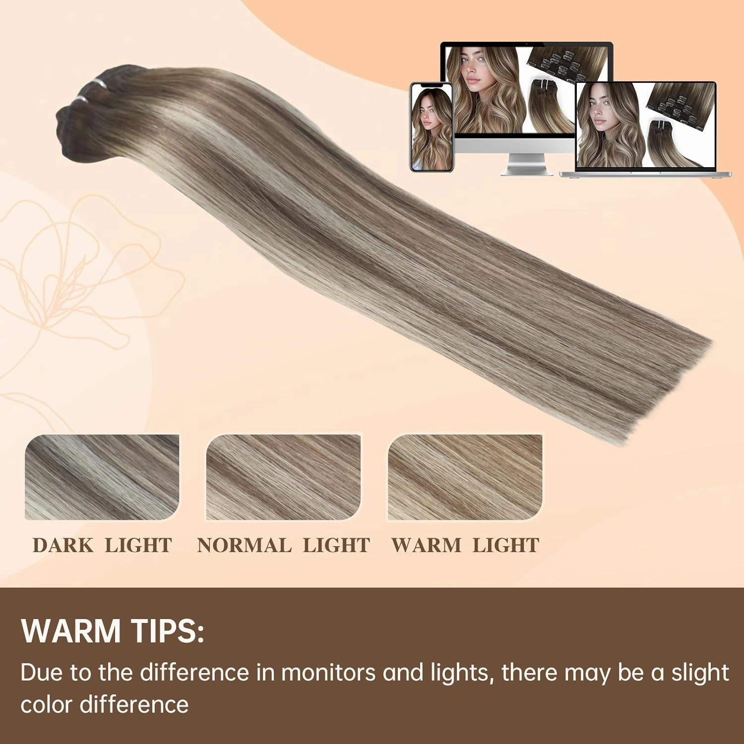 clip in hair extensions real human hair Balayage Walnut Brown to Ash Brown Mix Light Blonde remy hair extensions Double weft ombre clip in hair extensions 16 Inch 75G 7PCS for women