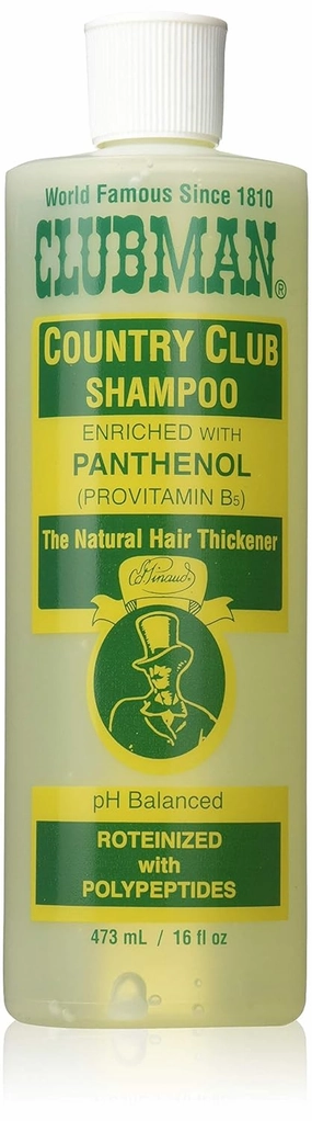 Clubman Country Club Shampoo – pH Balanced, Enriched with Panthenol for Thicker Hair, Natural Hair Thickener for Men, 16 oz