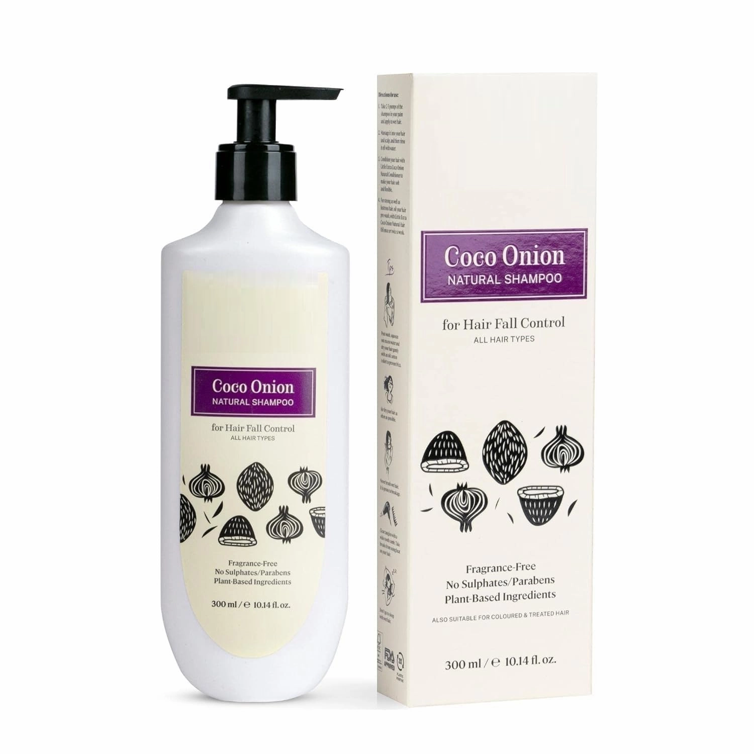 Coco Onio.n Natural Shampoo for Hair Fall Control & Growth, No Parabens, SLS, Silicone & Sulfate Free, 100% Vegan with Coconut Milk, Onion Oil for Women & Men, 300ml