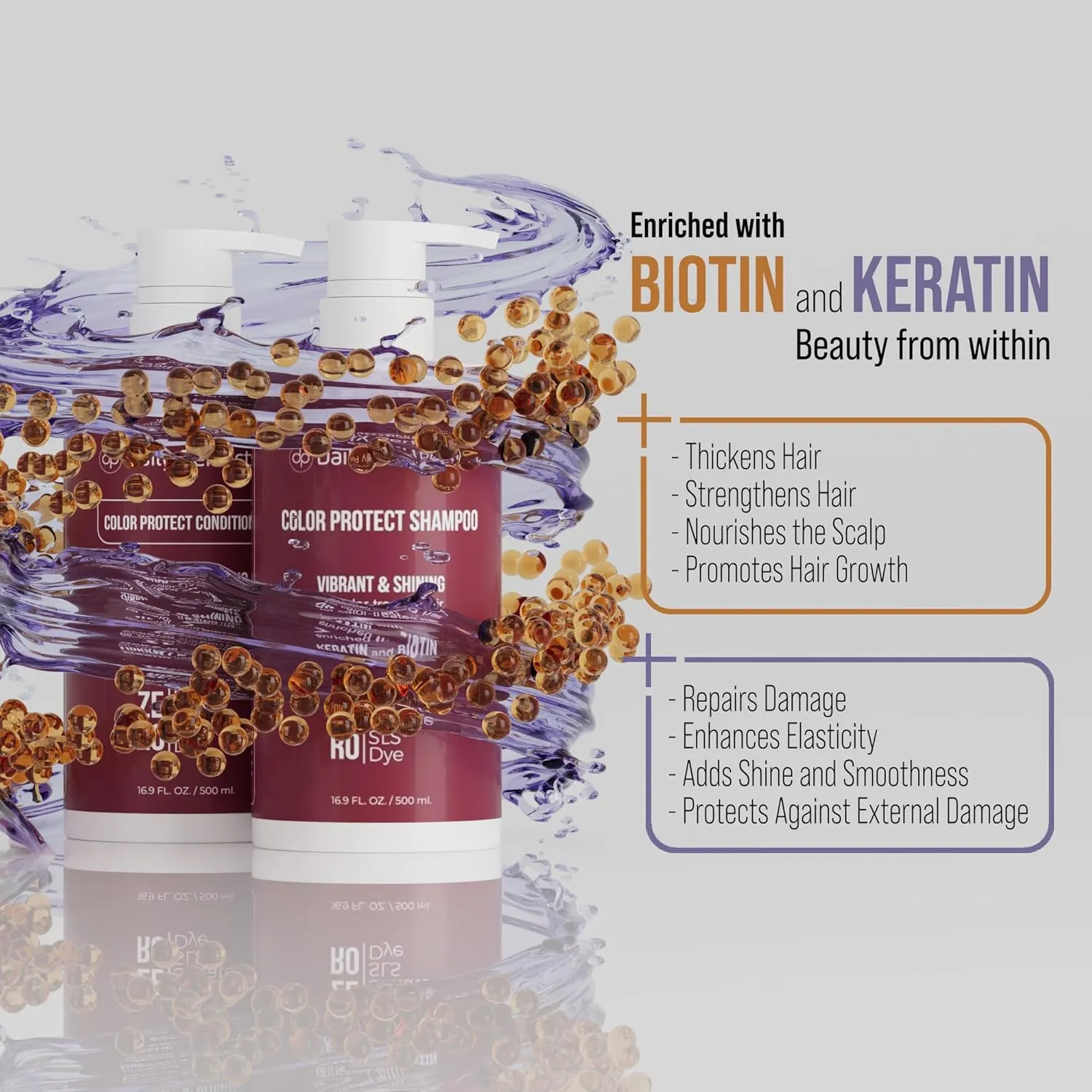 Color Protect Shampoo and Conditioner to Maintain and Enhance Your Color-Treated Hair with Biotin and Keratin. Salon-Grade Formula, Salt-Free, Sulfate-Free, and Paraben-Free.