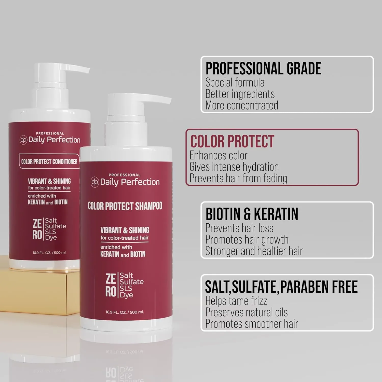 Color Protect Shampoo and Conditioner to Maintain and Enhance Your Color-Treated Hair with Biotin and Keratin. Salon-Grade Formula, Salt-Free, Sulfate-Free, and Paraben-Free.