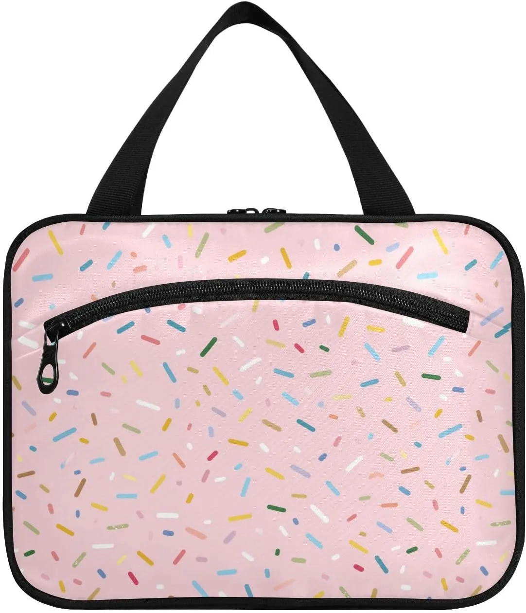 Color Sugar Granule Travel Cosmetic Bag with Compartments Large Hanging Toiletry Organizer with Mesh Pocket, Full Print Design Suitable for Gym Camping or Hotel Use
