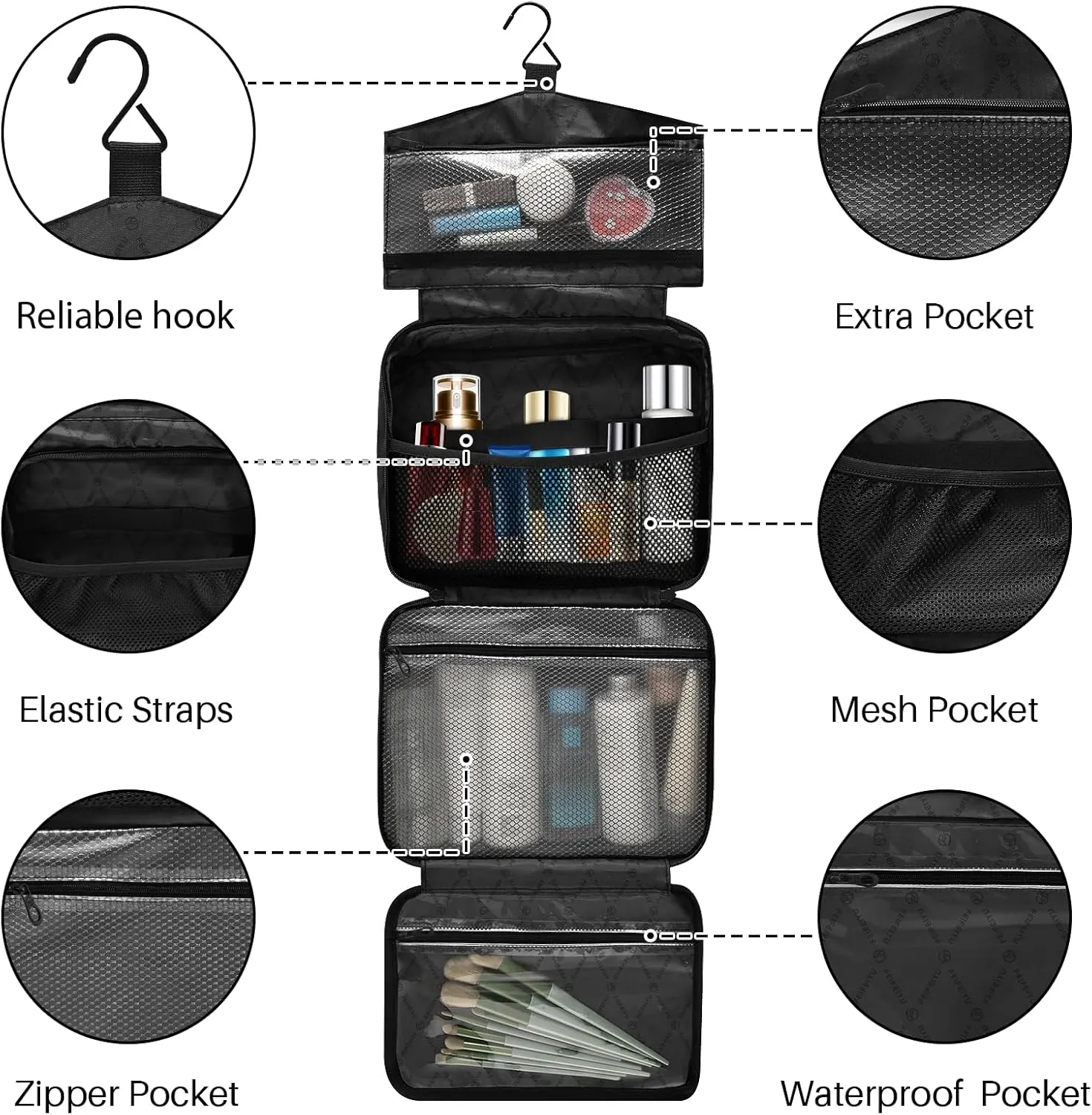 Color Sugar Granule Travel Cosmetic Bag with Compartments Large Hanging Toiletry Organizer with Mesh Pocket, Full Print Design Suitable for Gym Camping or Hotel Use