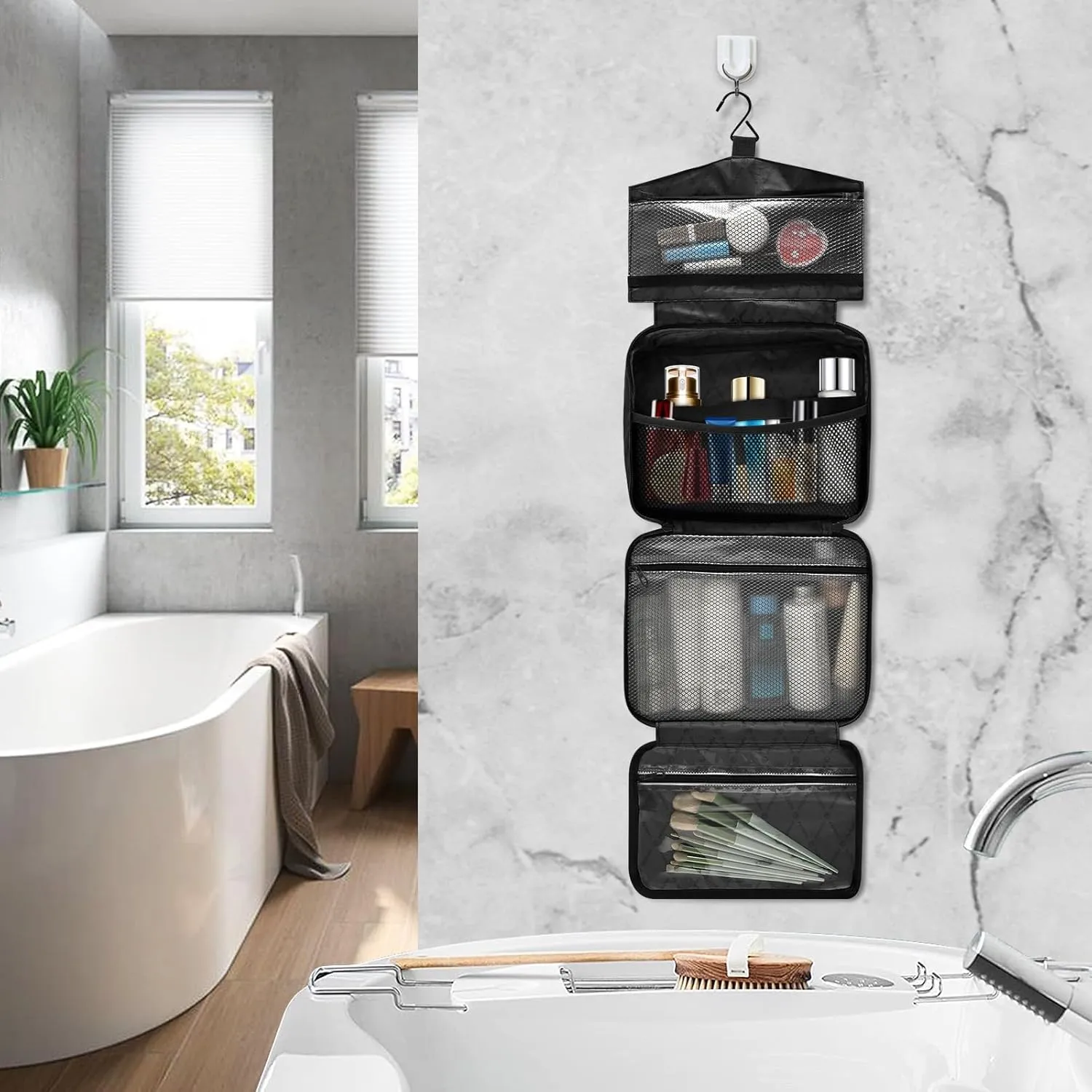 Color Sugar Granule Travel Cosmetic Bag with Compartments Large Hanging Toiletry Organizer with Mesh Pocket, Full Print Design Suitable for Gym Camping or Hotel Use