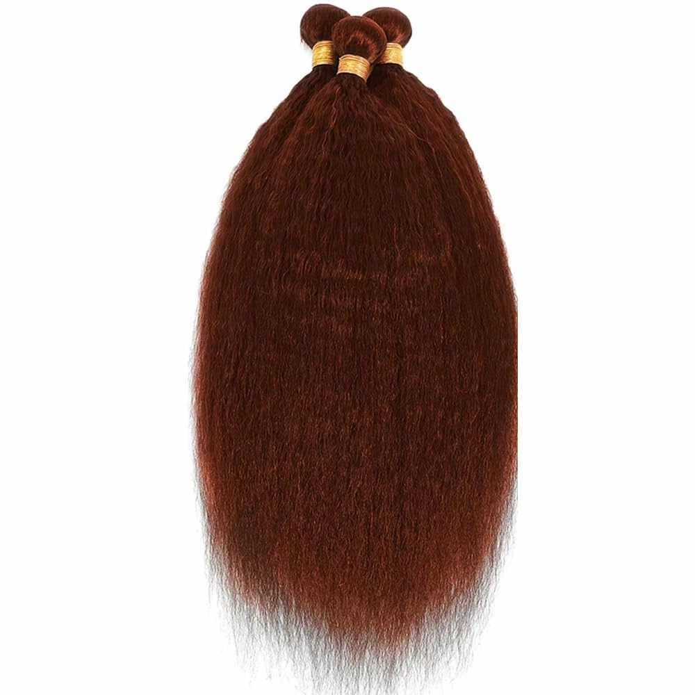 Color 33 Bundles Copper Yaki Straight Human Hair Bundles 8A Auburn Brown Bundles Hair Weave 3 Bundles 14 16 18 Inch Reddish Brown Kinky Straight Bundles 300G