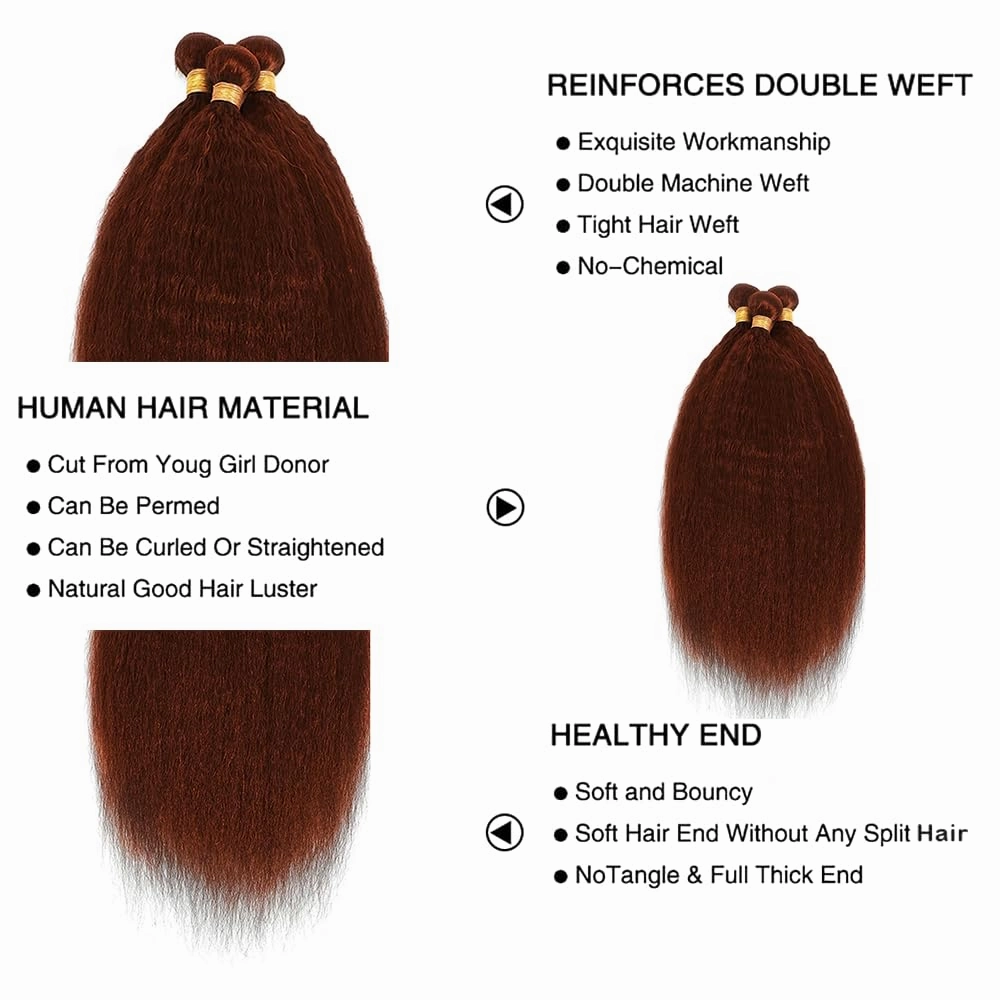 Color 33 Bundles Copper Yaki Straight Human Hair Bundles 8A Auburn Brown Bundles Hair Weave 3 Bundles 14 16 18 Inch Reddish Brown Kinky Straight Bundles 300G
