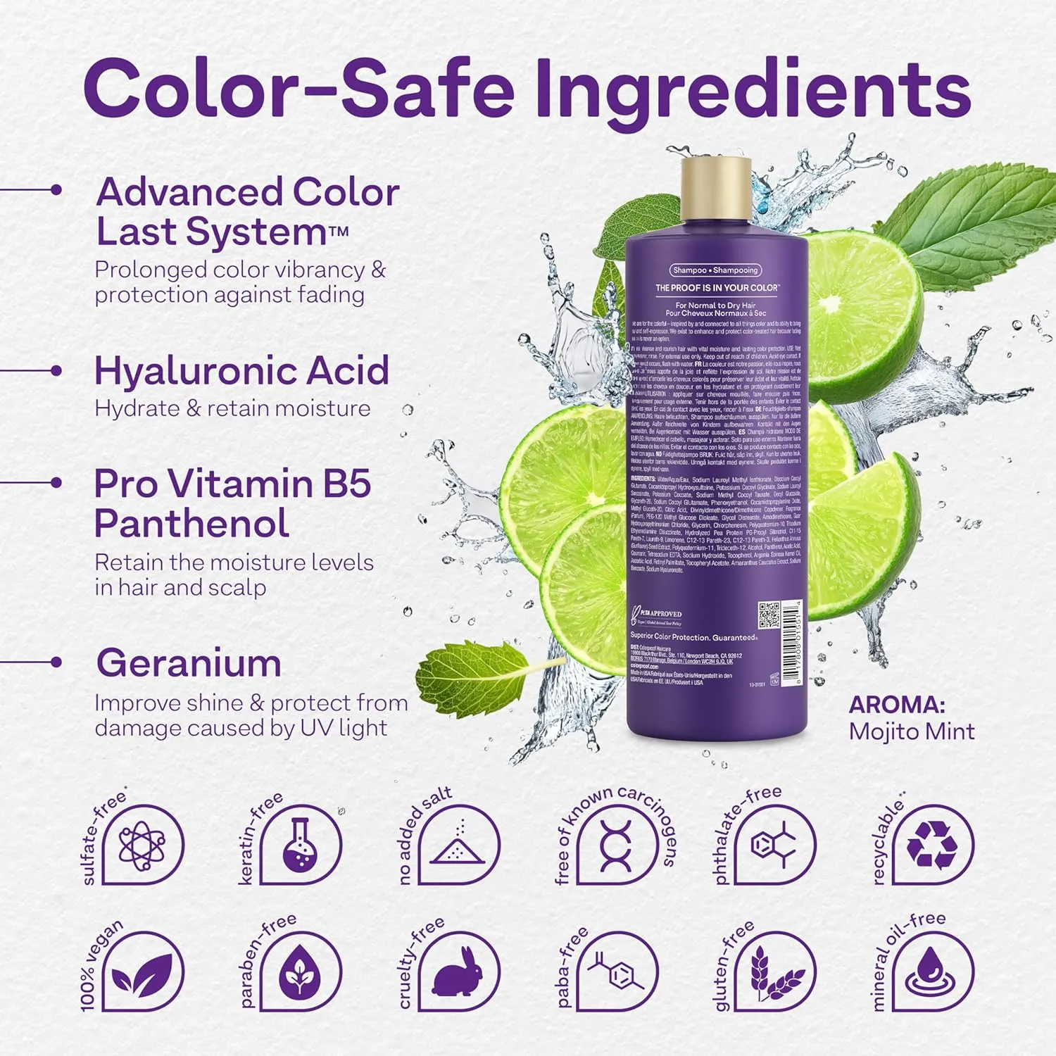 ColorProof Moisture Shampoo Hydrating Sulfate-Free Shampoo for Color-Treated Hair, Mojito Mint Scent