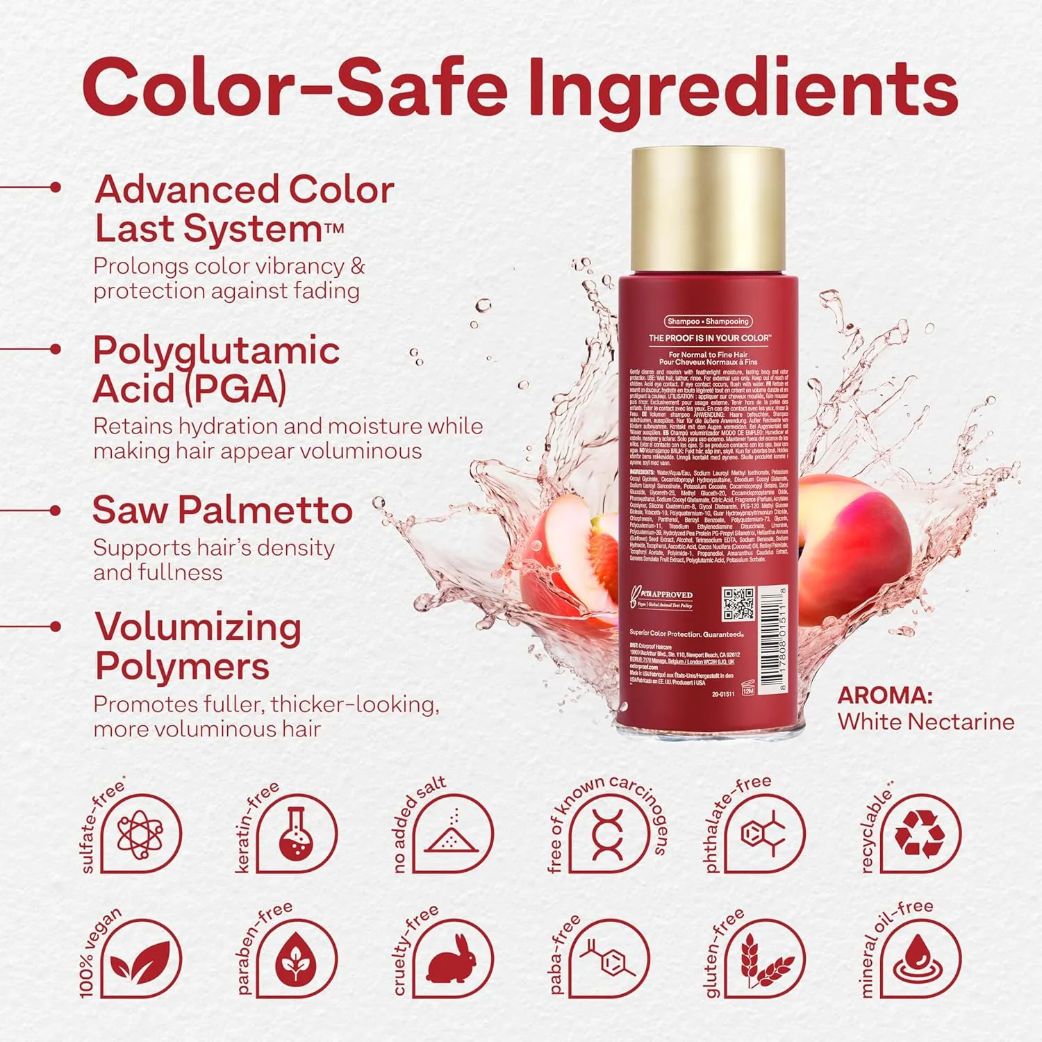 Colorproof Volume Shampoo for Women. Volume Shampoo, White Nectarine Scent, Sulfate Free Shampoo