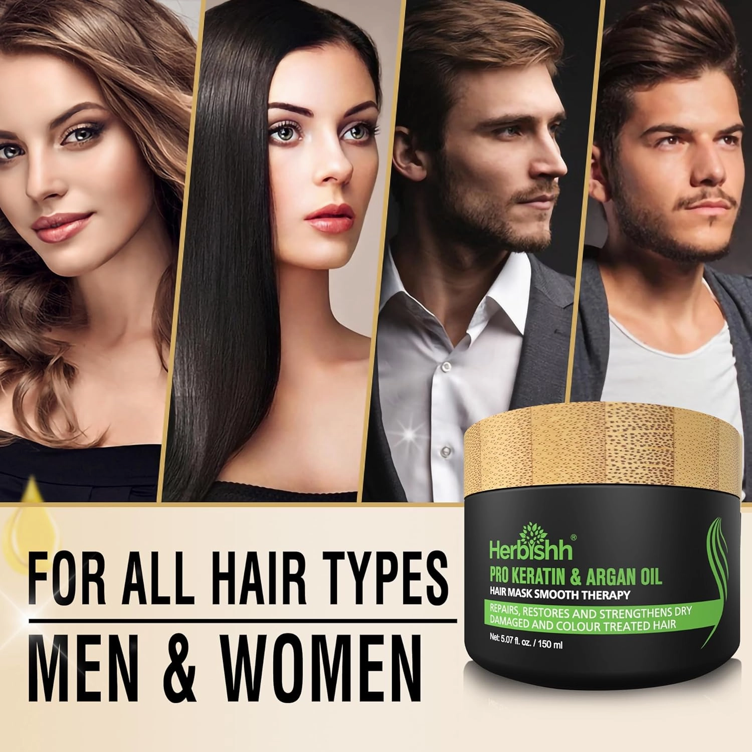 Combo Pack - Herbishh Purple Dye Shampoo for Gray Hair   Argan Intense Hair Mask - Long-lasting Color - Stimulates Dry, Frizzy Hair - 500 Ml